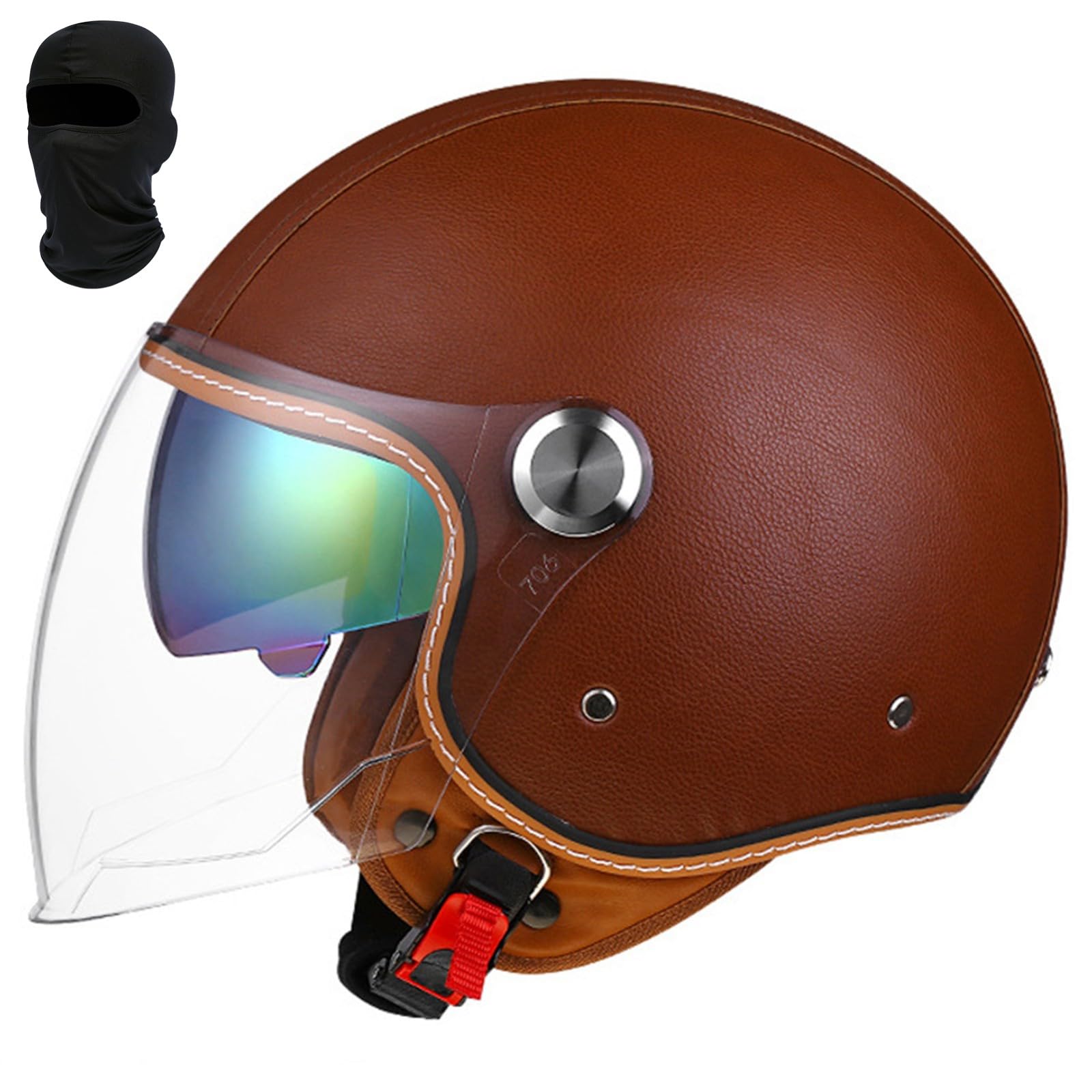 Beyswage Men's K 3/4 Vintage Motorbike Helmet, Open Face, Ece Certified, Compatible With Motorcycle, Scooter, Cruiser, Blac