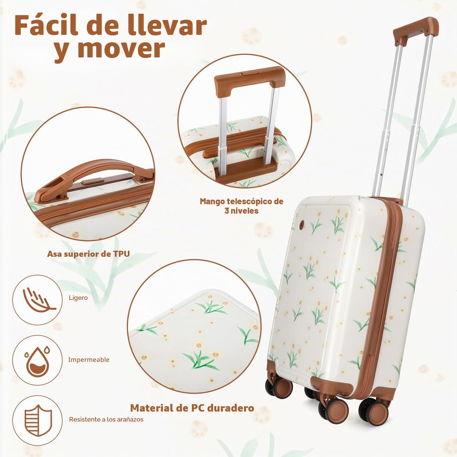 Sea choice Equipaje Infantil Maletas de Viaje Duradero para Niños Maleta con 4 Ruedas Dobles Cierre TSA Juego de Maletas con Mochila Infantil Bolsa (Margarita, Blanco Margarita)