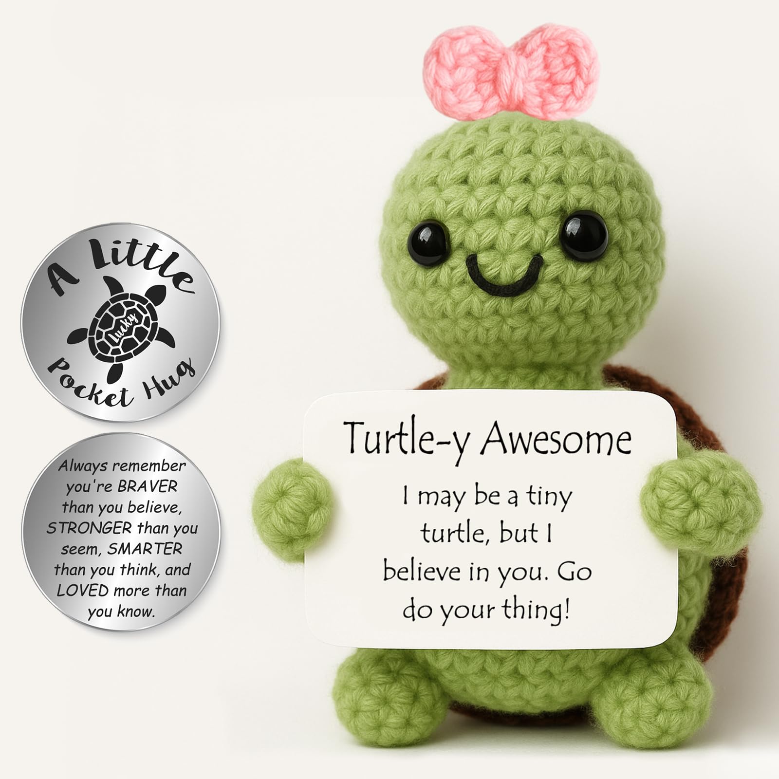 Tixlux Positive Turtle Gifts, Handmade Positive Cute Knitted Turtle, with Pocket Hug Lucky Charm, Good Luck | Emotional Support | Get Well Soon | Encouragement | Birthday Gifts for Women Men — image 1
