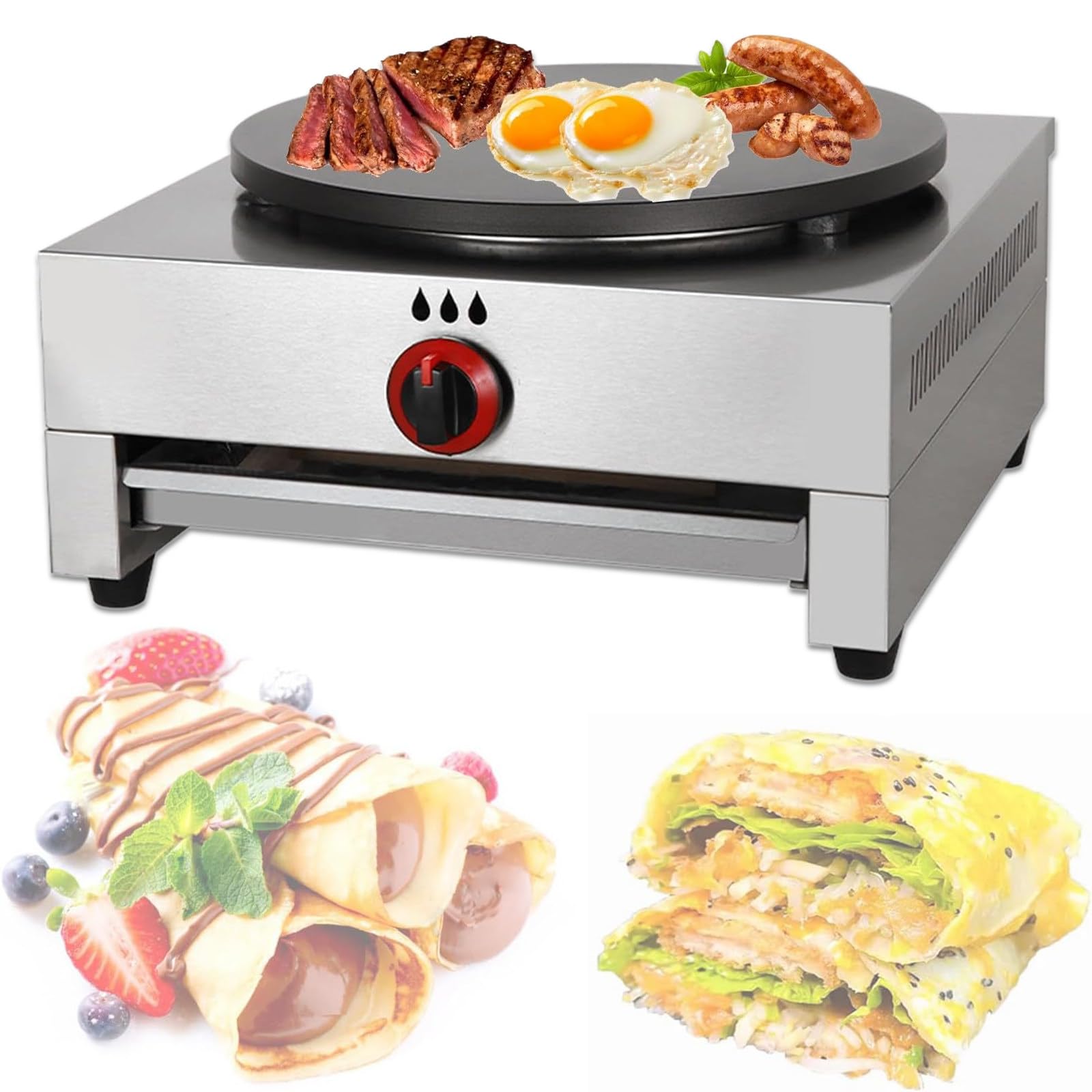 UMJIGF Crepe Maker Pan & Griddle, 40cm/16in Non-Stick Pancake Maker, Commercial Desktop Pancake Machine for Eggs, Bacon,Gas
