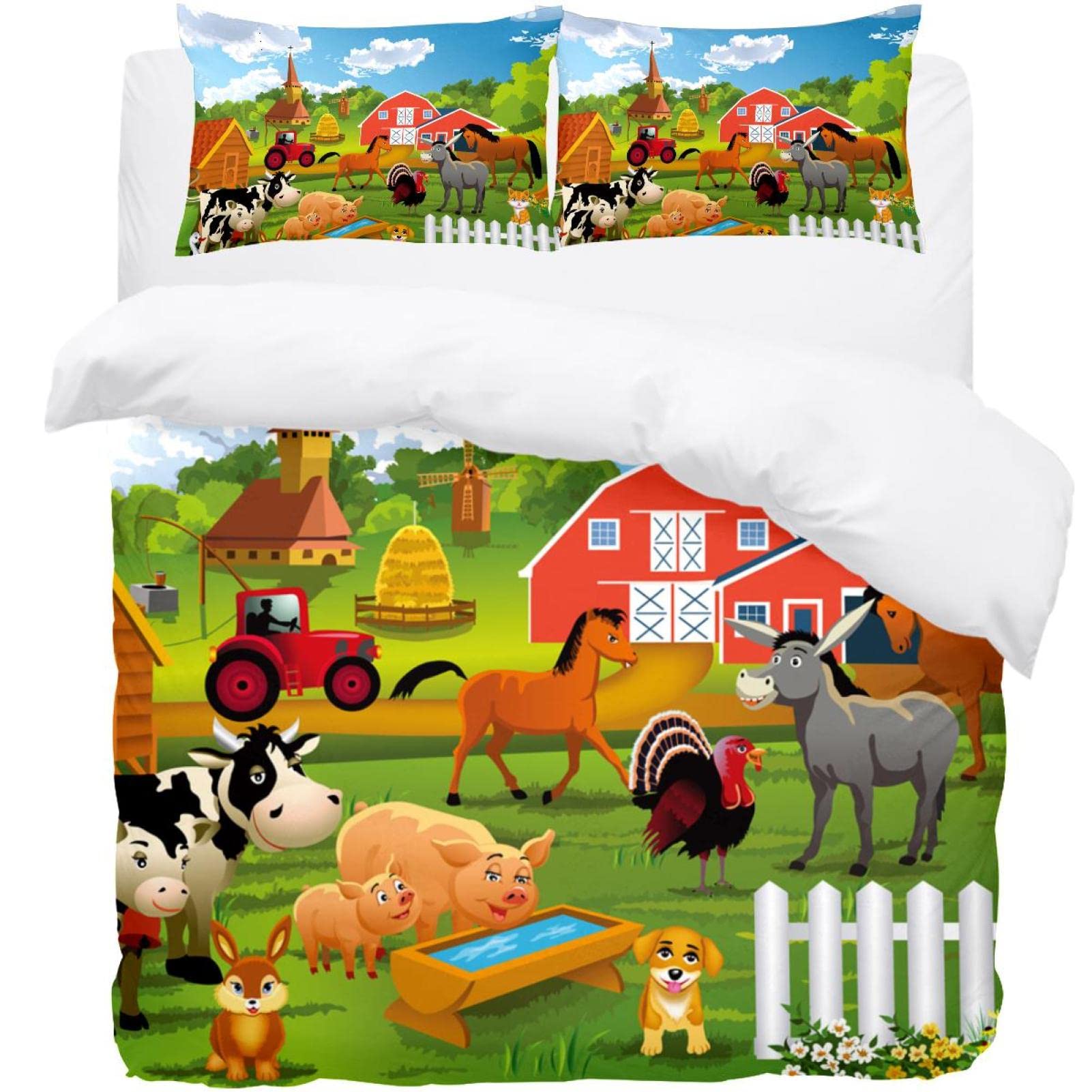 Parure de lit animaux de la ferme pour chambre d'enfant avec housse et taies cochon âne
