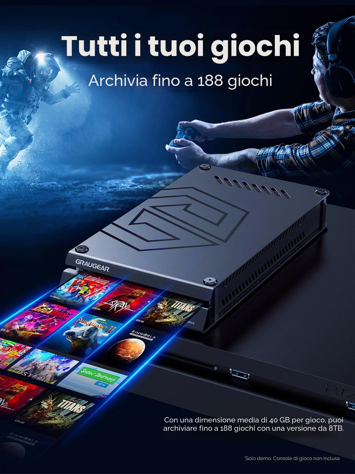 GRAUGEAR Disco rigido esterno da 8 TB in alluminio per Playstation, design hard disk formattato per PS4 e PS5, 8TB HDD da 3,5"