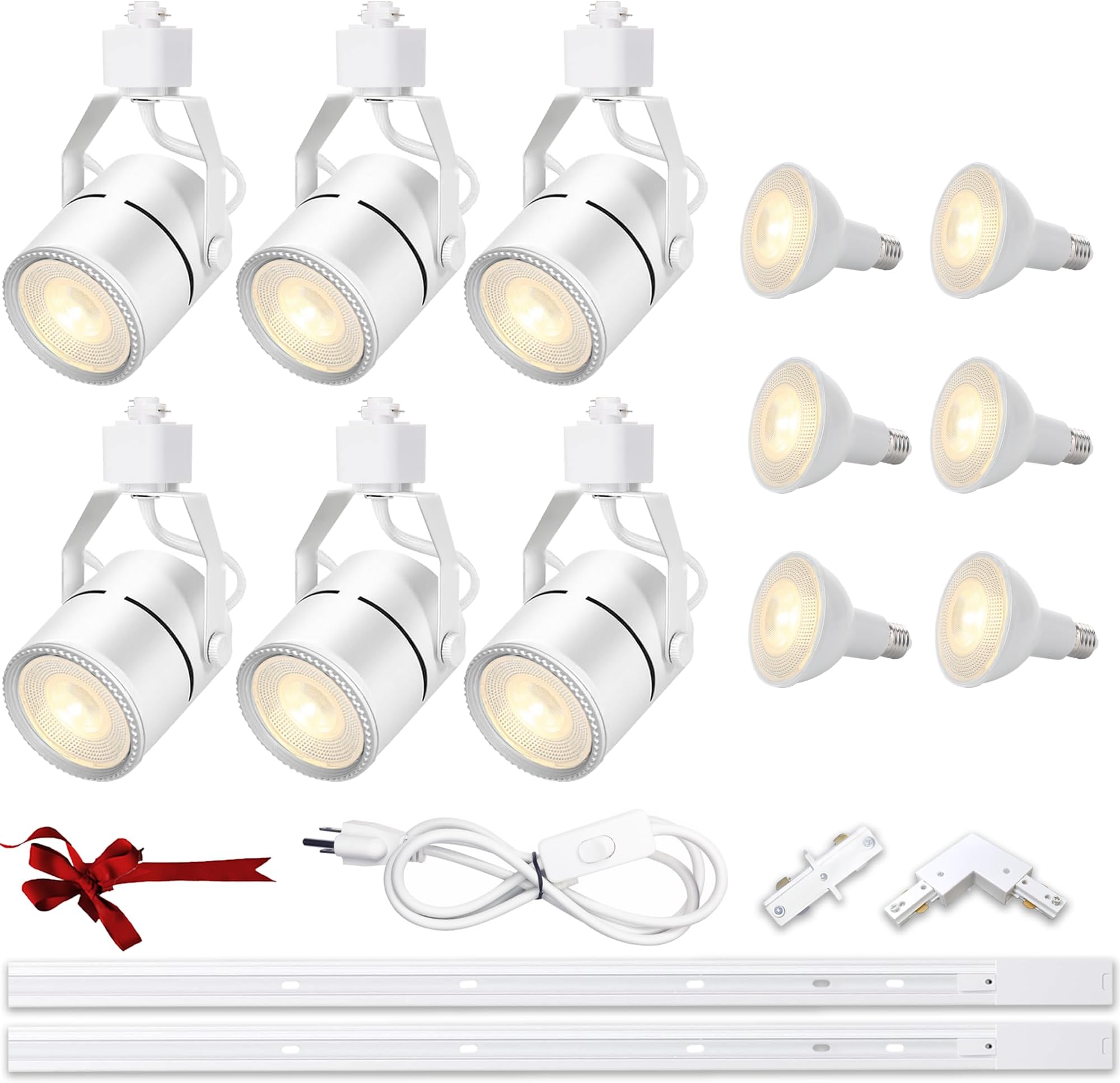 Bravsekai LED Track Lighting Heads Kit, Dimmable PAR20 Track Lights Heads with 6.56FT(3.28 * 2) H Type Track Rails 20W 4000K Natural White Ceiling Spotlight Fixtures include 6Pcs LED Bulbs for Home