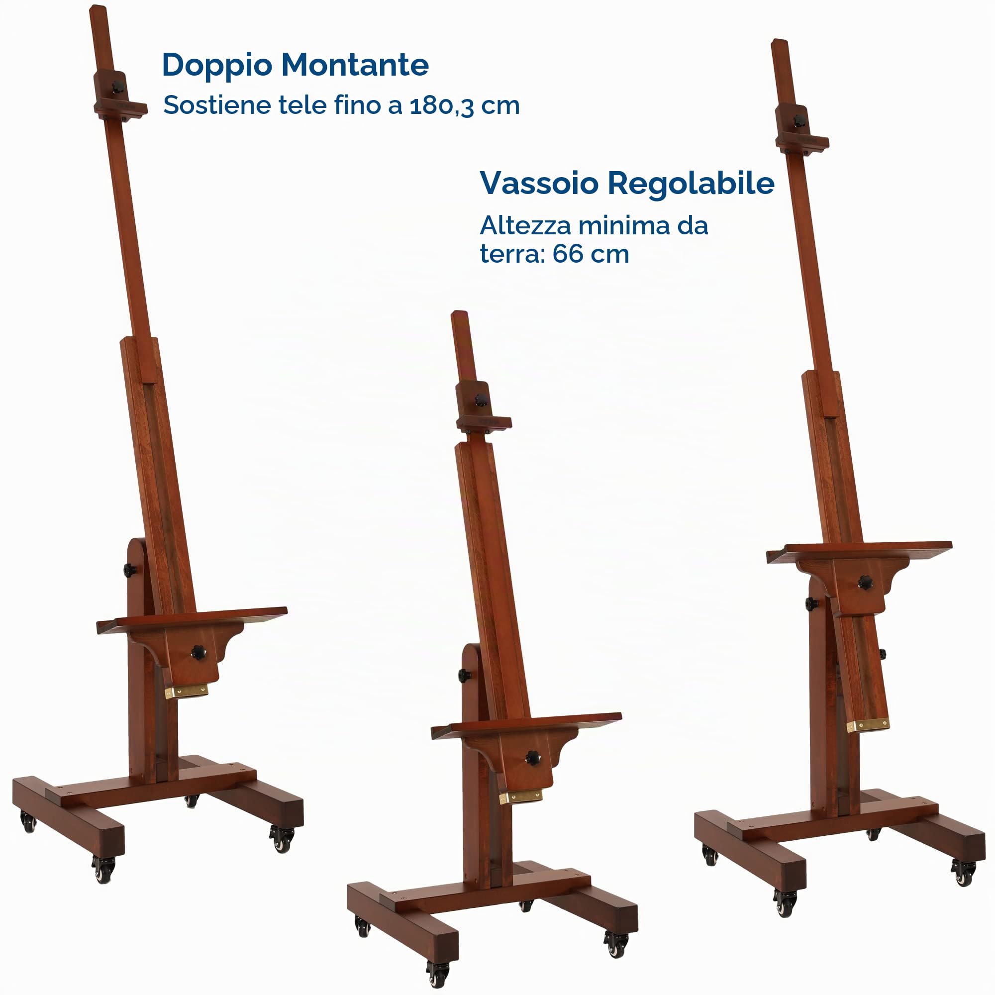 VISWIN Cavalletto da Studio Grande Professionale, Inclinabile all'Orizzontale, Cavalletto Elegante Regolabile in Legno di Faggio con 4 Ruote, Cavalletto Stabile Dipingere per Adulti, Artisti, TV