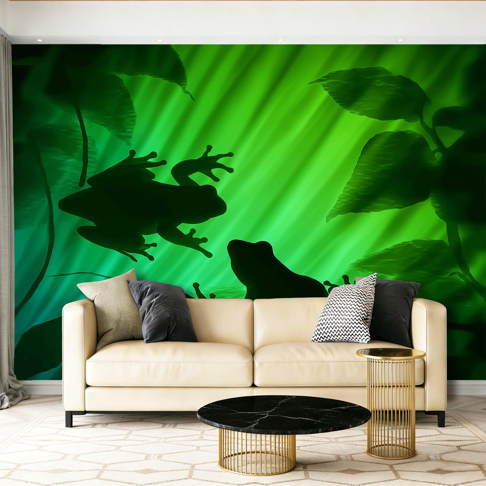 Fototapeta 350 x 256 cm okładzina ścienna dekoracja salonu Surrealistyczny projekt żaba do sypialni salonu tapeta z włókniny dekoracja ścienna zielony