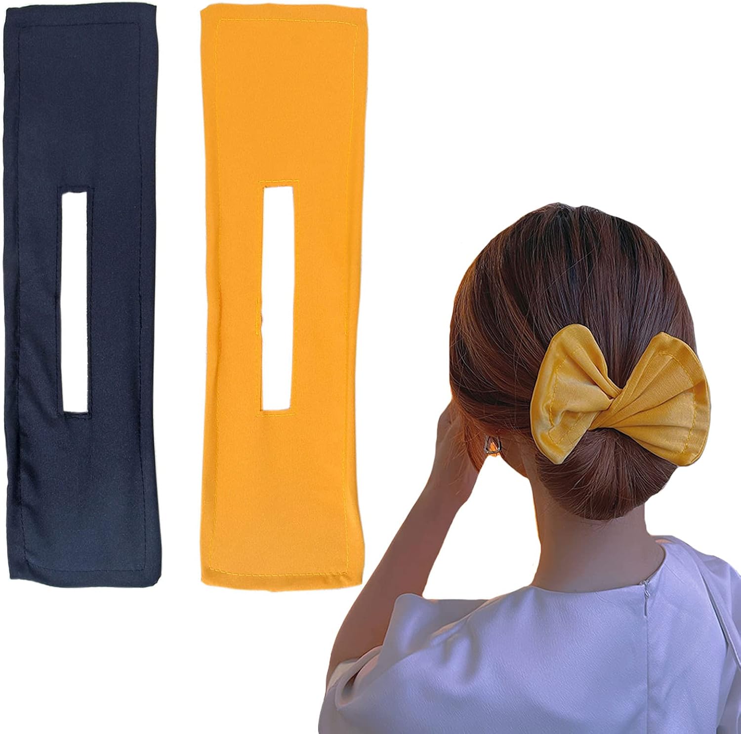 Sduseio 2ピース Deft Bun お団子ヘアメーカー お団子ヘアアレンジ ヘアーアクセサリー シュシュ 可愛い 髪飾り 韓国風 女子高生 シンプル ヘアーリボン 優雅 お団子メイク まとめ髪 おだんご 簡単 ヘアメーカー おしゃれ ゴム リボン お団子グッズ プレゼント レディース