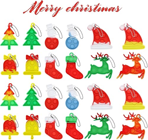 Miniatura 1 de 24 piezas de juguete para ansiedad de Navidad, llavero de burbujas para presionar, llavero de escritorio, llavero para aliviar la ansiedad y el
