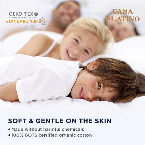 Miniatura 7 de Casa Platino - Juego de funda de edredón 100% algodón orgánico, tamaño matrimonial o queen, color gris con lunares blancos, tejido de percal de