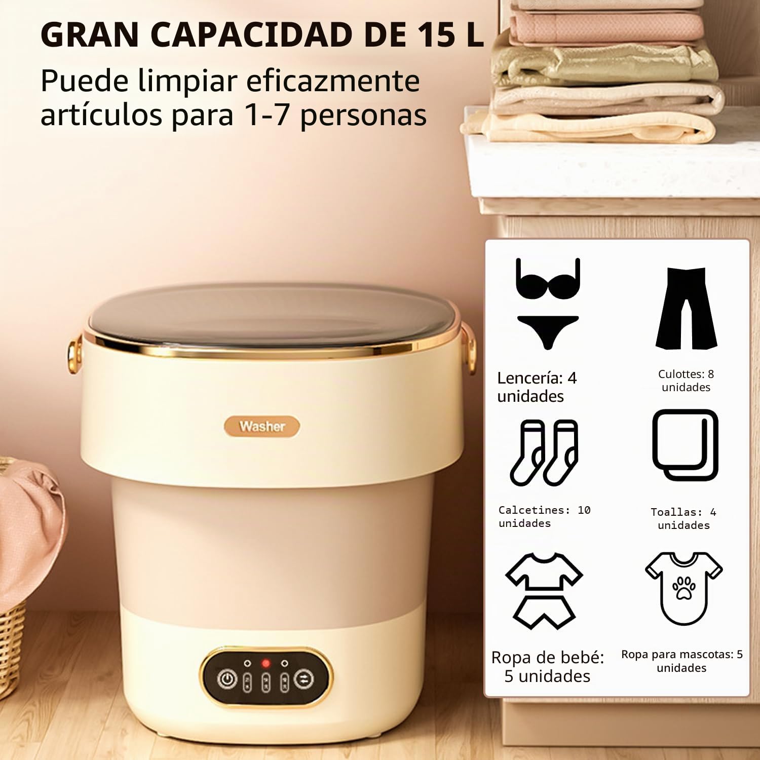 Mini lavadora de 15 L, portátil con centrifugado, 2,5 kg, plegable, lavadora de viaje para ropa de bebé, ropa interior, camping, carga superior, lavadora pequeña para camping, hogar, apartamentos