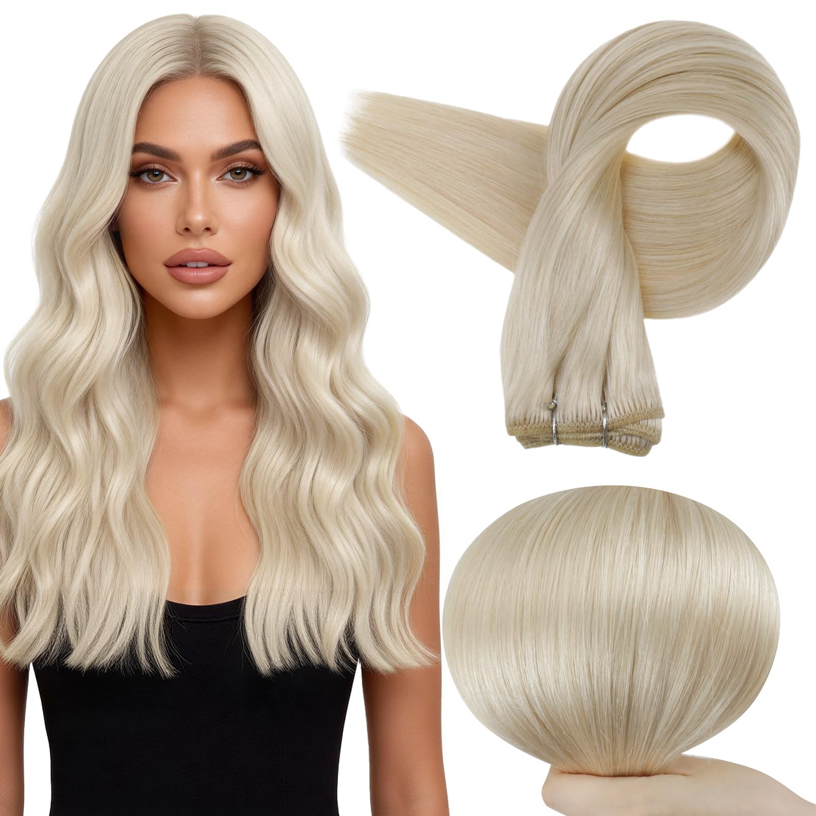 Full Shine 18 Inch Weft Hair Extensions Human Hair Sew In Hair Extensions Real Human Hair Color White Blonde Straight Hair Sew In Real Hair For Women