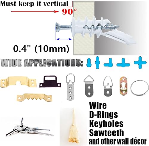 Miniatura 4 de laffeya Juego de 40 ganchos para fotos, 20 tornillos colgantes de doble cabeza con garra de oso, 20 anclajes de plástico autoperforantes para
