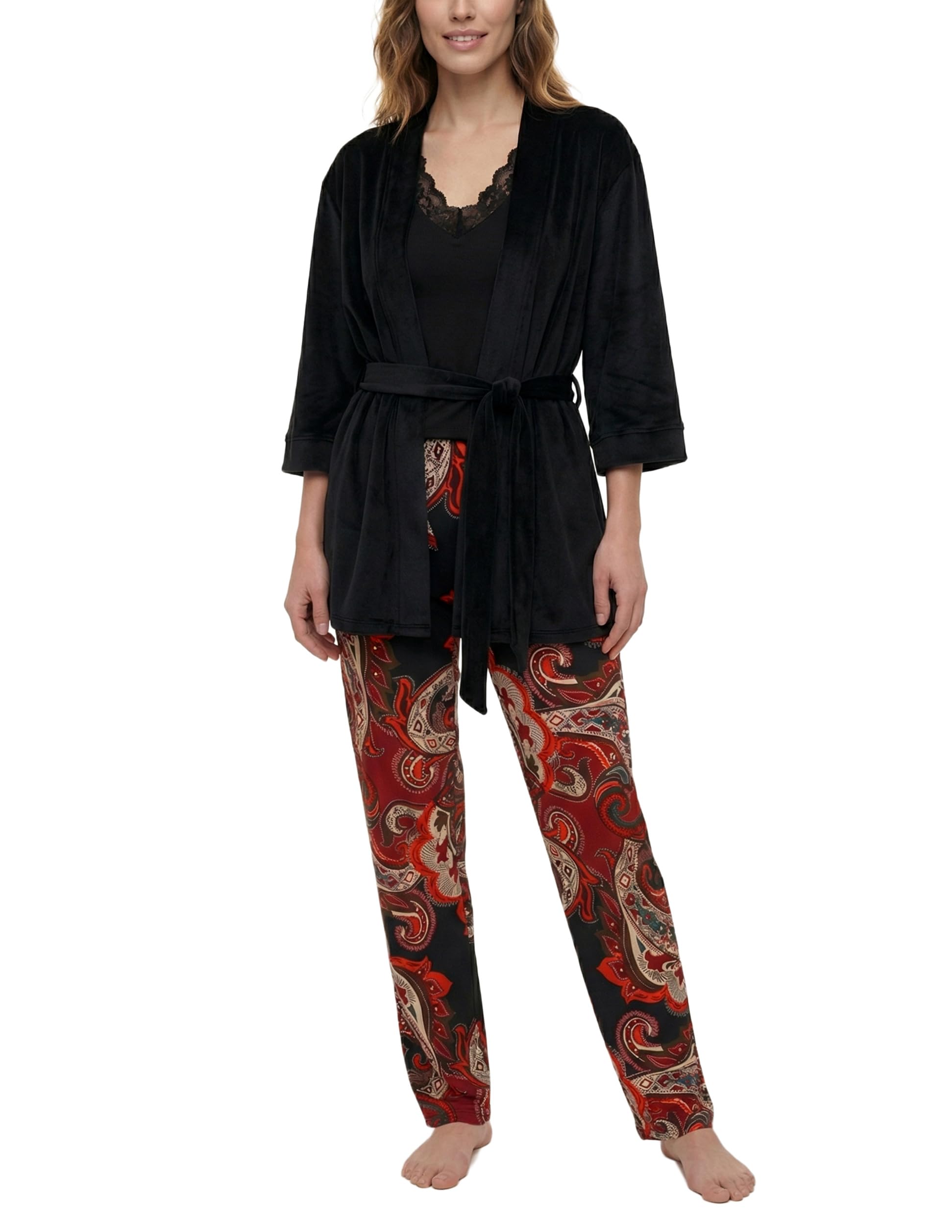 VIVISENCE - Pijama de tres piezas para mujer, con albornoz suave y cómodo