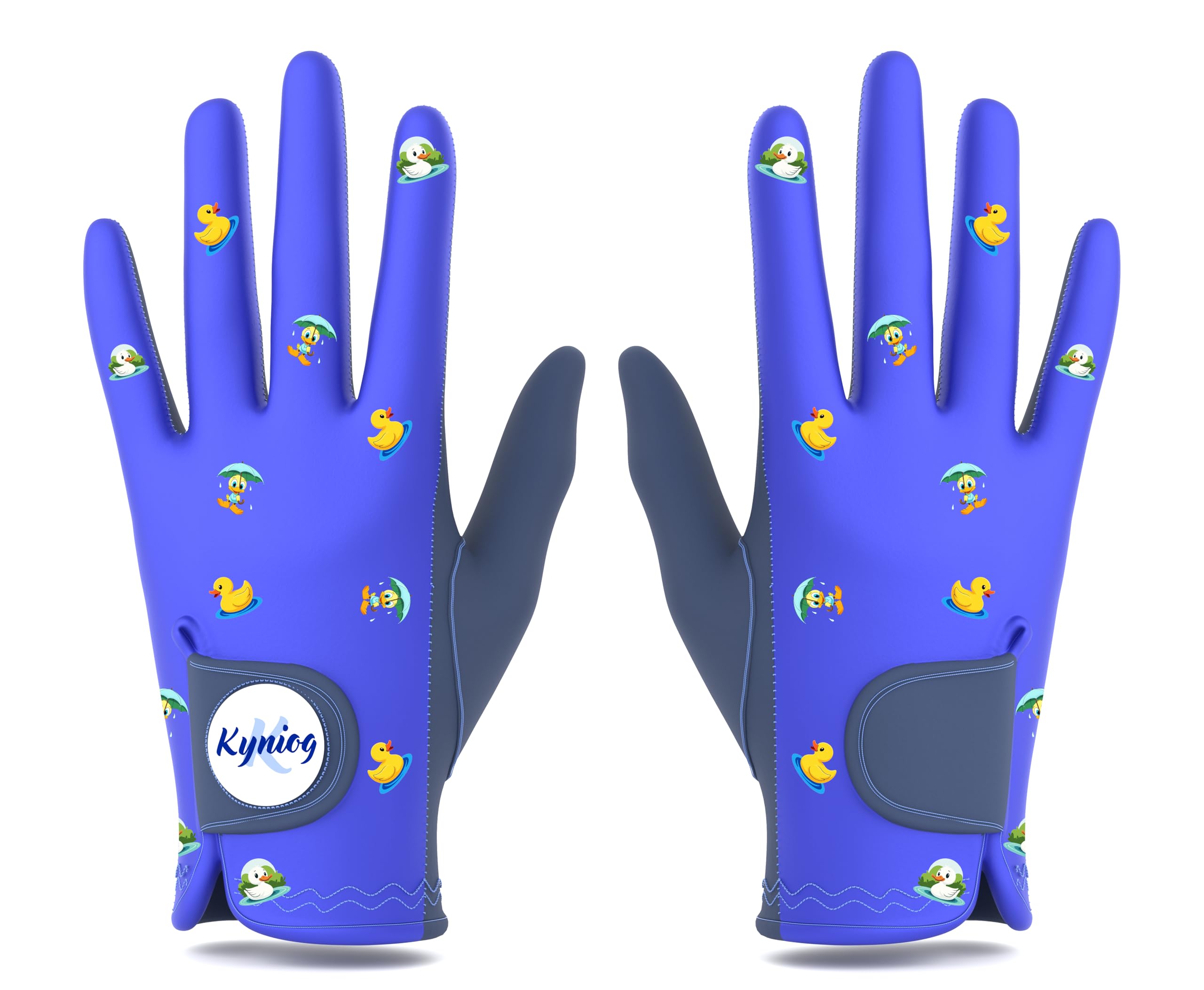 Kyniog Ladies Golf Gloves Wet Hand Grip Blue, Rain Gloves for Women, Suede Palm All Weather, Pair Left Right Hand, Ball Marker Included (M)