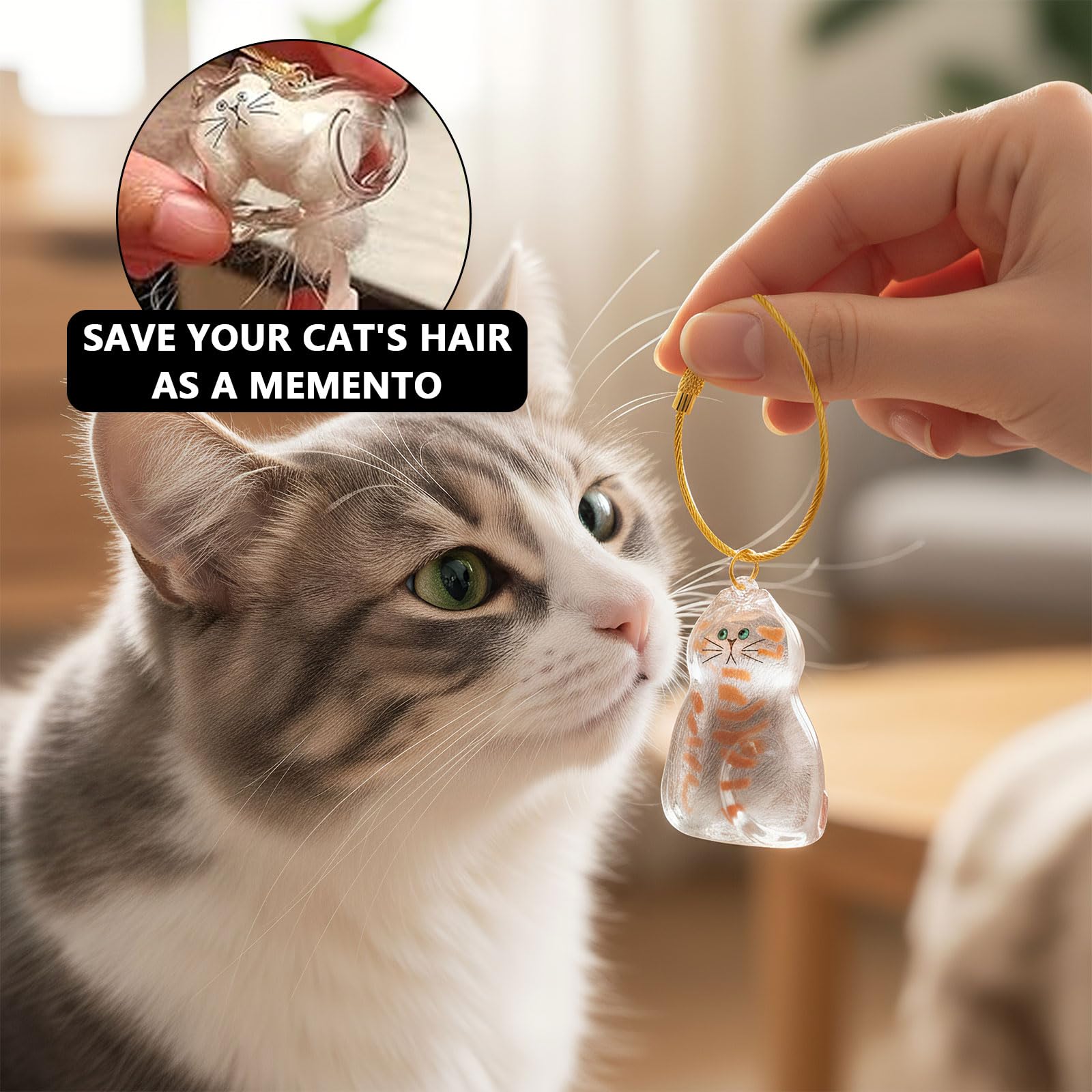 Lot de 6 Porte-Clés en Poils de Chat, Capsules Commémoratives en Acrylique Transparent, Boîte de Rangement pour Poils d’animaux, Idée Cadeau DIY pour Amoureux des Animaux