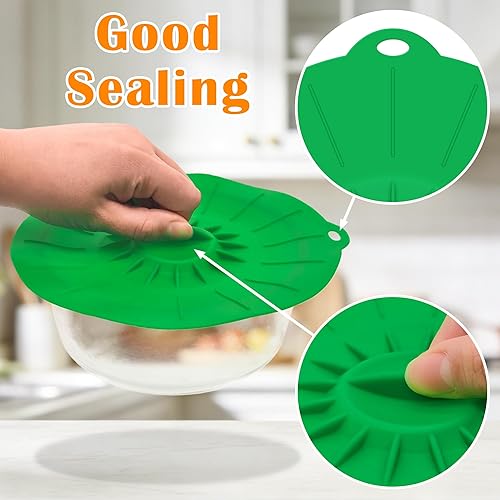 Miniatura 9 de Paquete de 7 tapas de silicona, tapas de silicona para sartenes, 5 tamaños reutilizables, resistentes al calor, para almacenamiento de alimentos, se