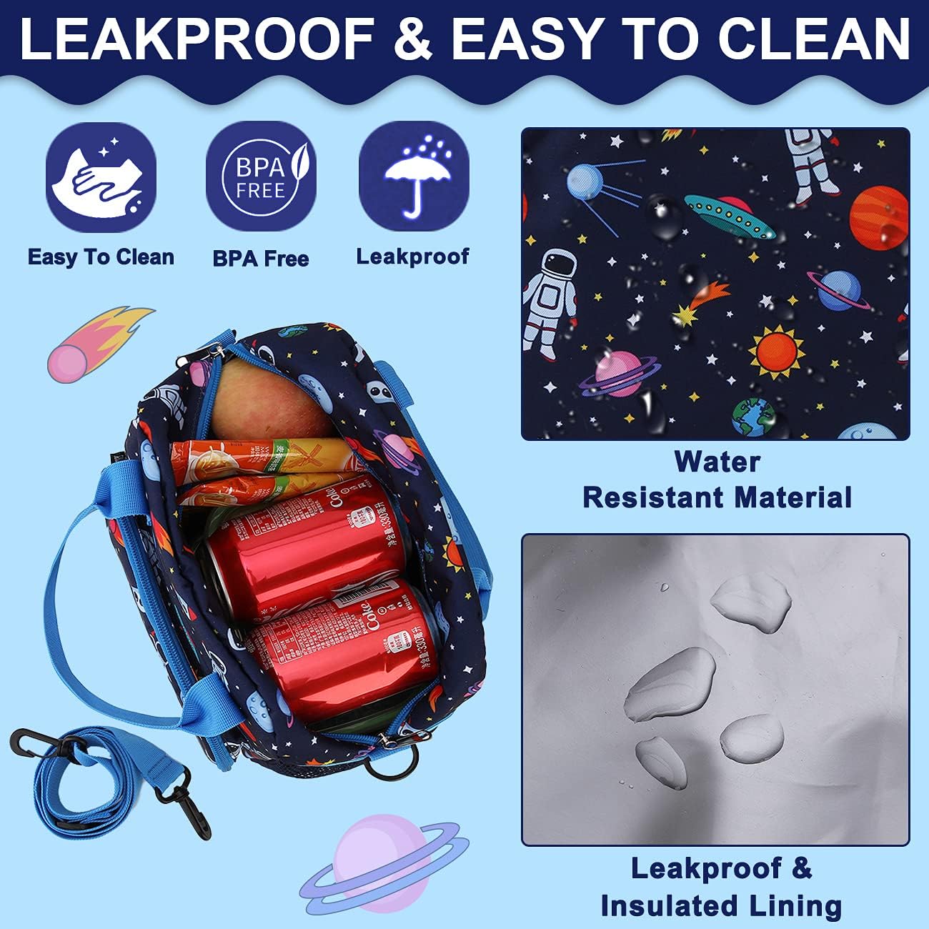 RAVUO Lunch Bag for Kids, Insulated Lunch Box Large Thermal School Lunch Cooler for Girls and Boys with Detachable Shoulder Strap