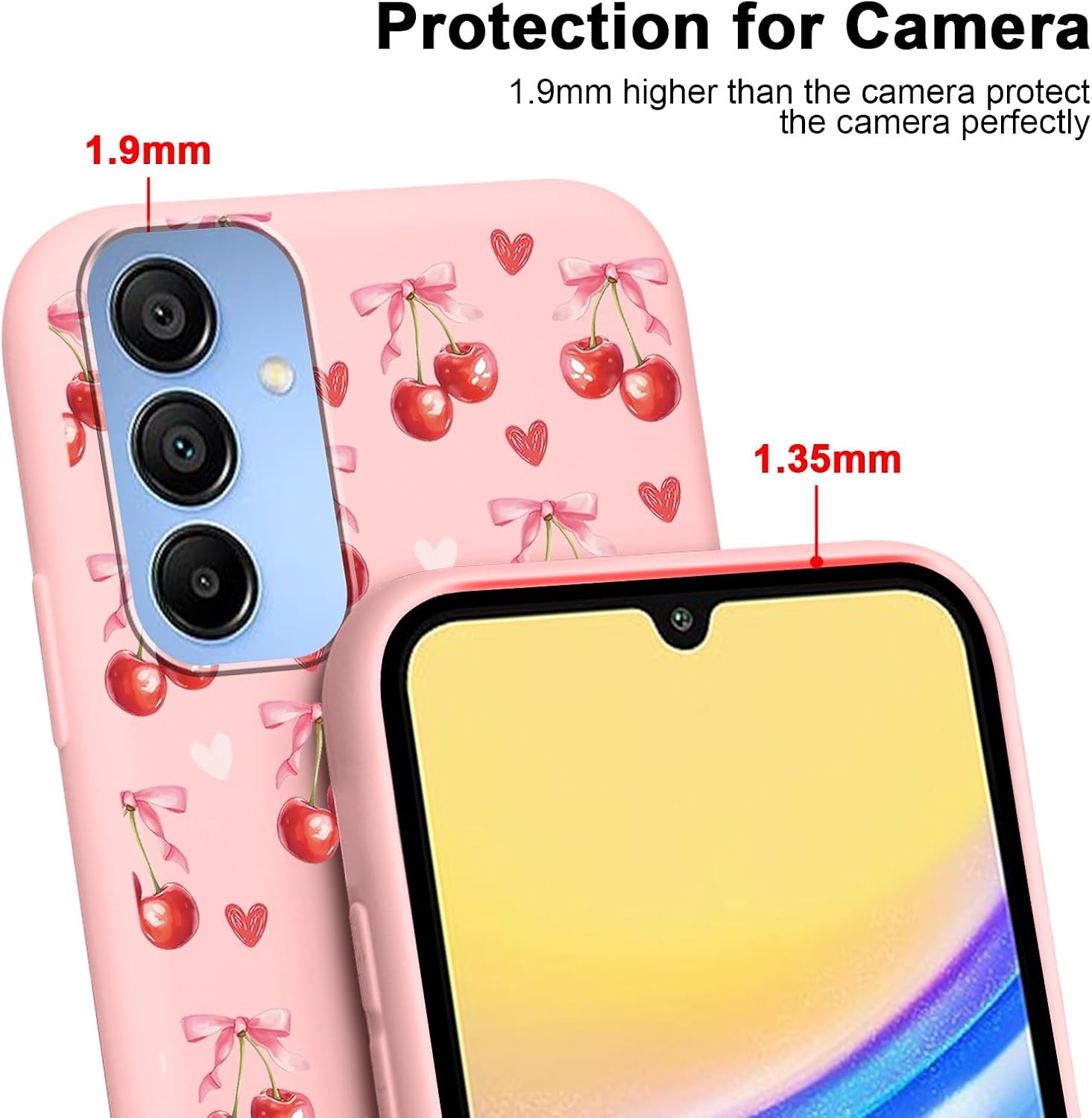 Cute Bow Cherry Phone Case for Samsung Galaxy A15 5G Case 6.5", Coquette Ribbon Bowknot Pattern Print Design Pink Matte Phone Cover Shockproof Silicone Soft Slim TPU Protection Funda for Girls Women image 3