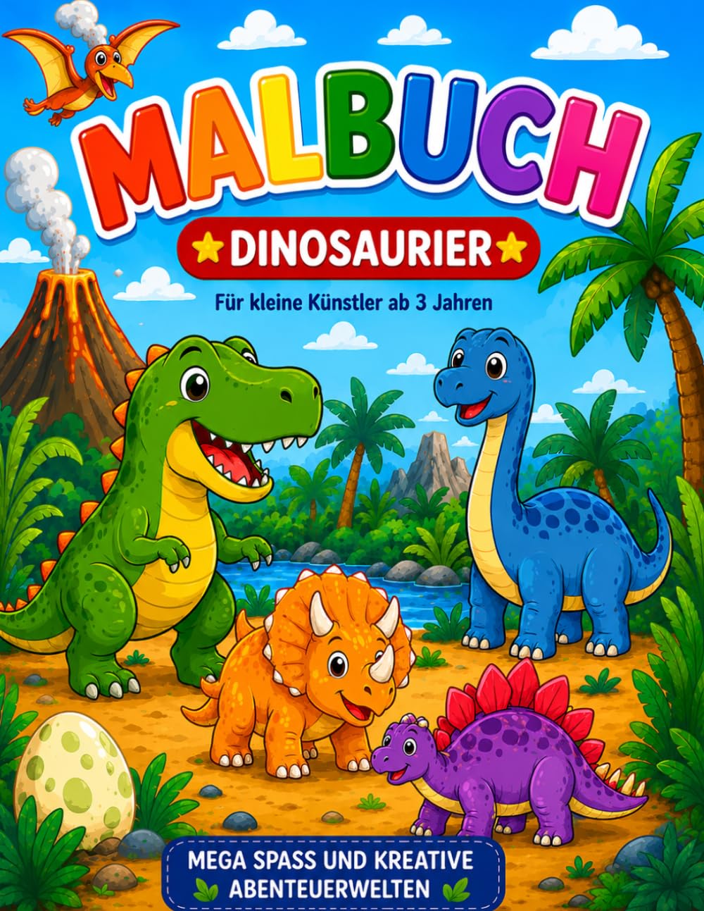 Dino Malbuch für Kinder ab 3 Jahren – 30 coole Dinosaurier zum Ausmalen: 30 einfache Dinosaurier zum Ausmalen für Jungen und Mädchen ab 3 Jahren