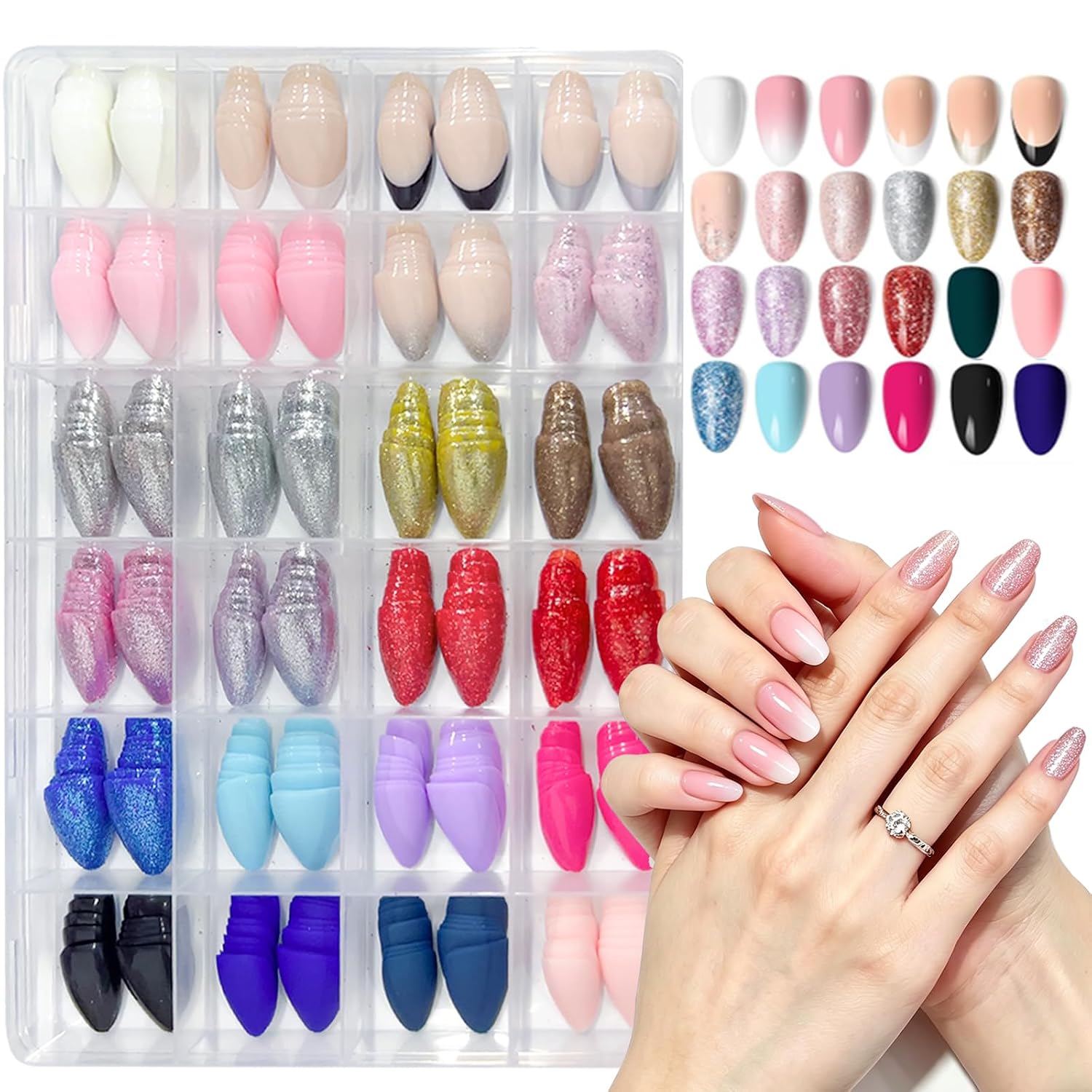 OPkssnails Short Press on Nails Kit - 24 Colors & Sizes