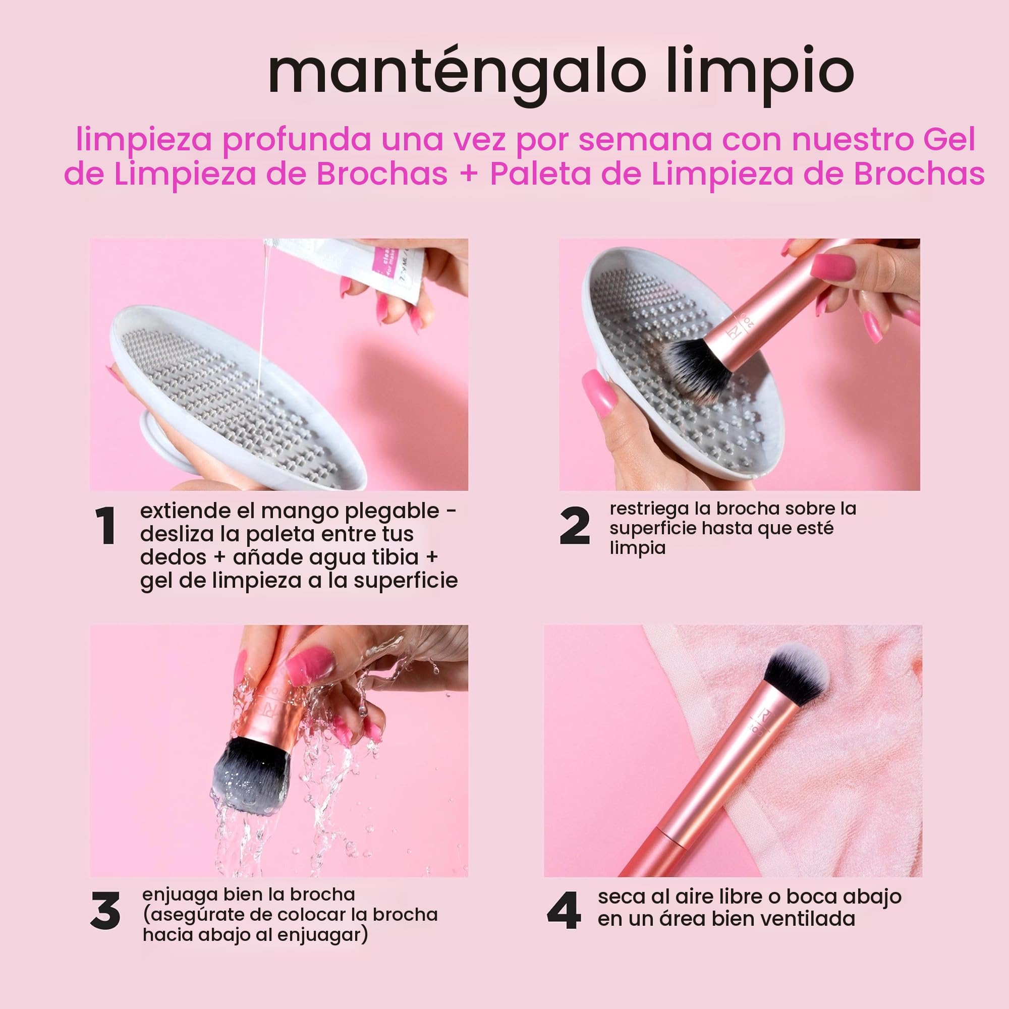 REAL TECHNIQUES Tapered Cheek Makeup Brush, Blush, Highlighter, Loose Powder, Soft Bristles, Pink