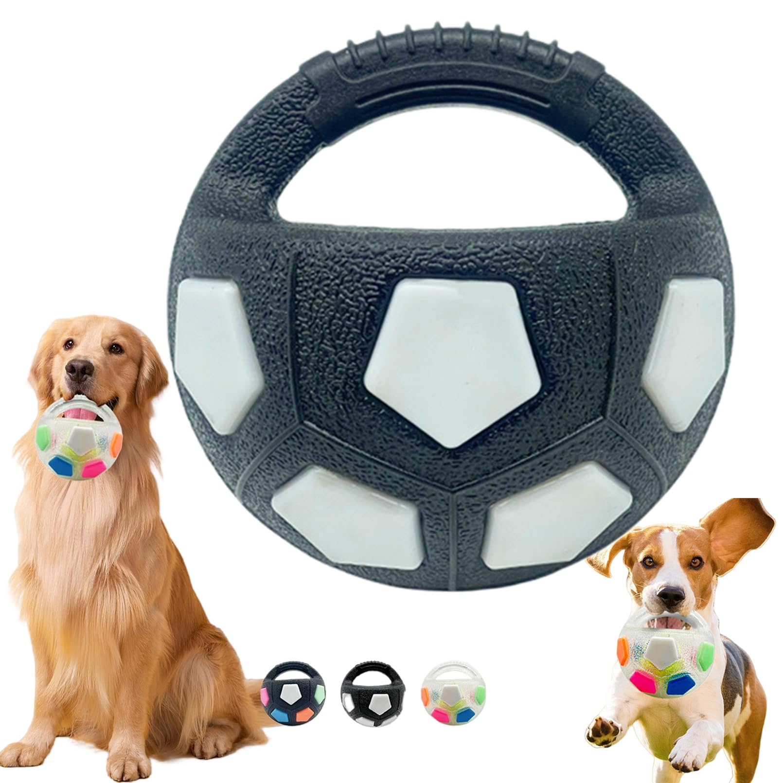 The Mellow Dog Calming Ball, Dog Toy Ball with Handle, Toss and Fetch Play, Interactive Balls for Dogs Playing, Squeaky Floating (Black)