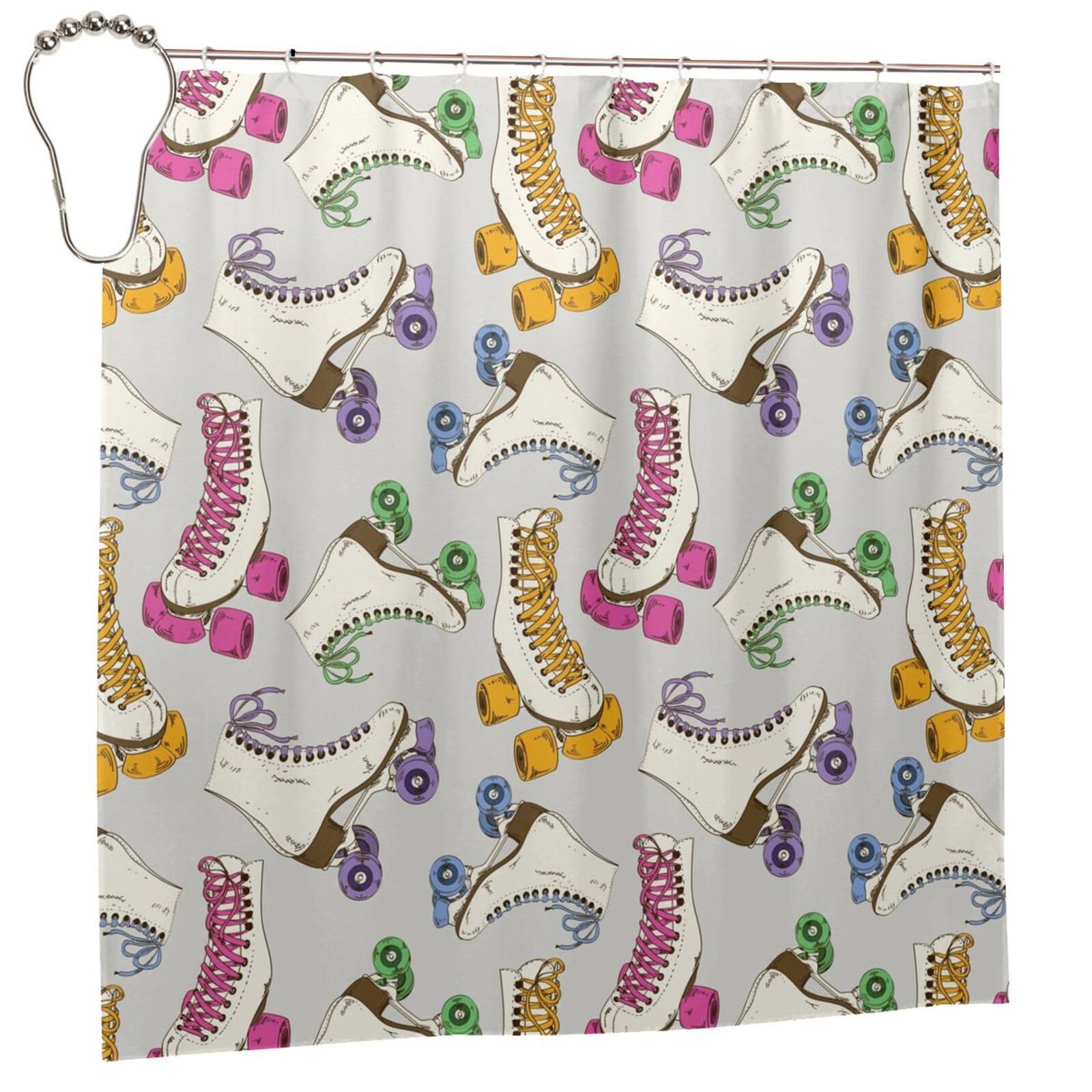Rideau de douche rétro imprimé patins à roulettes imperméable de 183 x 183 cm
