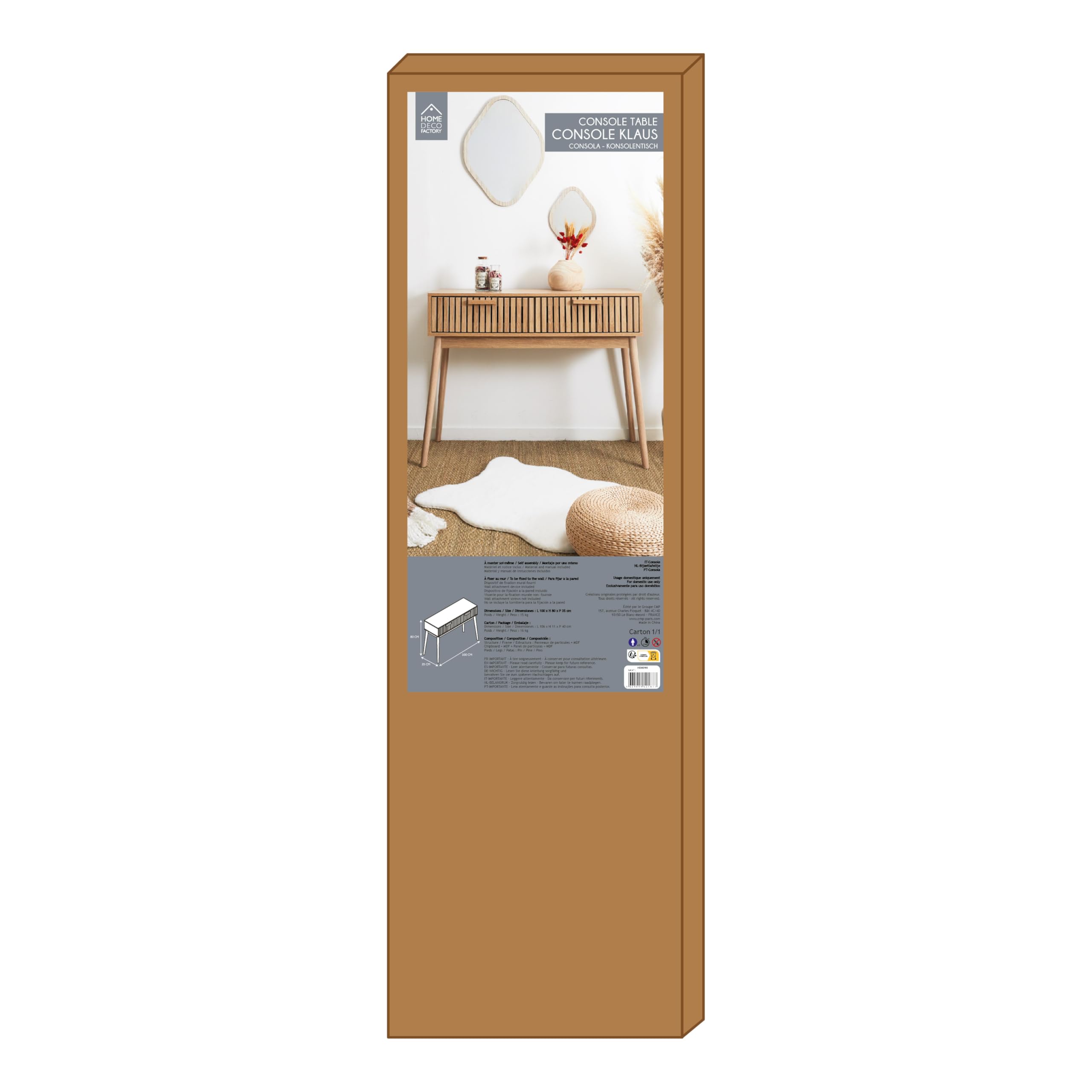 HOME DECO FACTORY - HD0090 - Consola de Madera con 2 Cajones para Salón o Entrada - Diseño Elegante y Práctico - Dimensiones 100x80x35 cm - Color Marrón - Idea de Regalo
