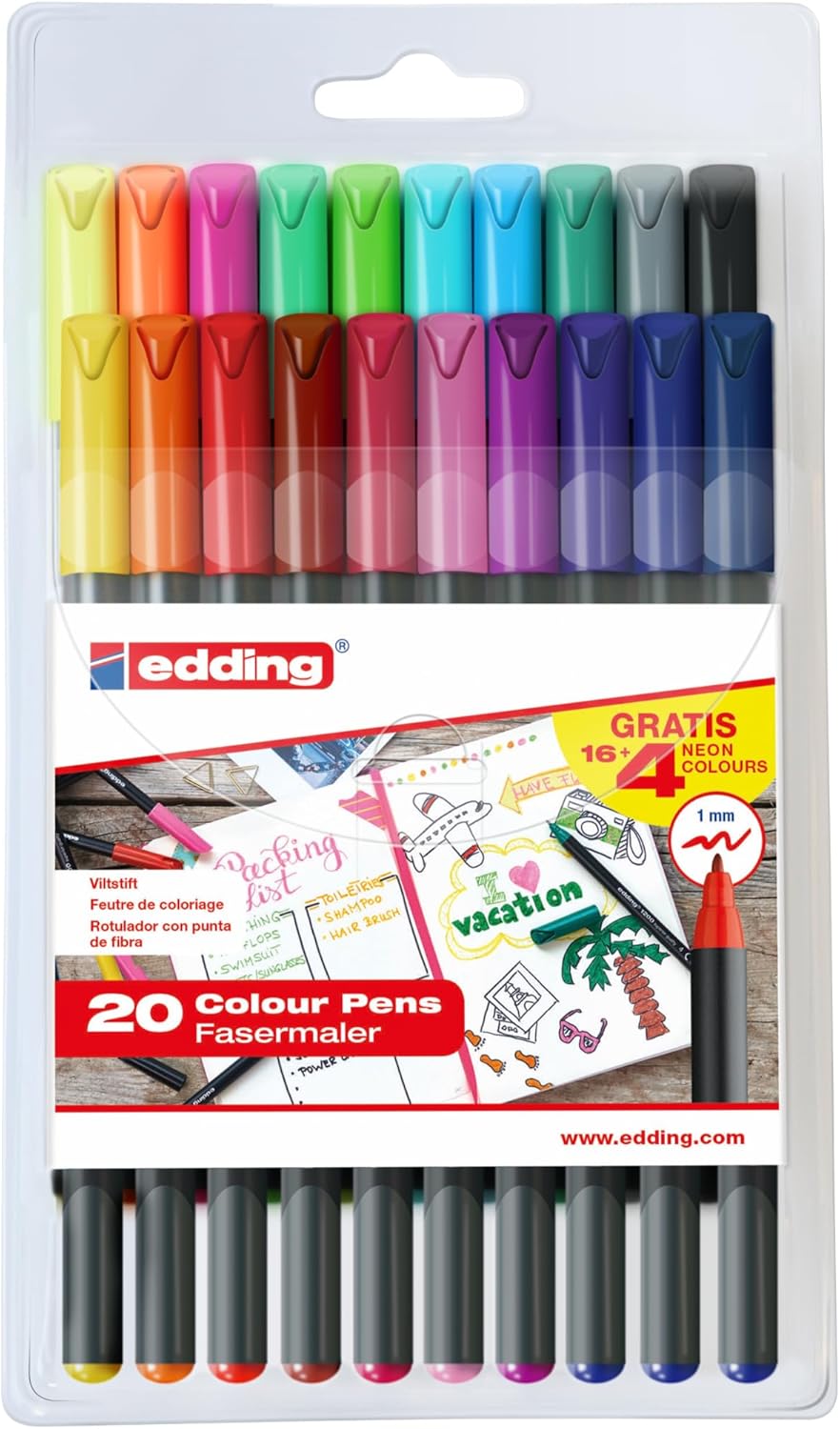 edding e1200-20S – Colour Pens, Pack with 16+4 Colours, ROT. 1200 Colours 1-12, 14, 17, 19, 20, 58, 83, 87, 88