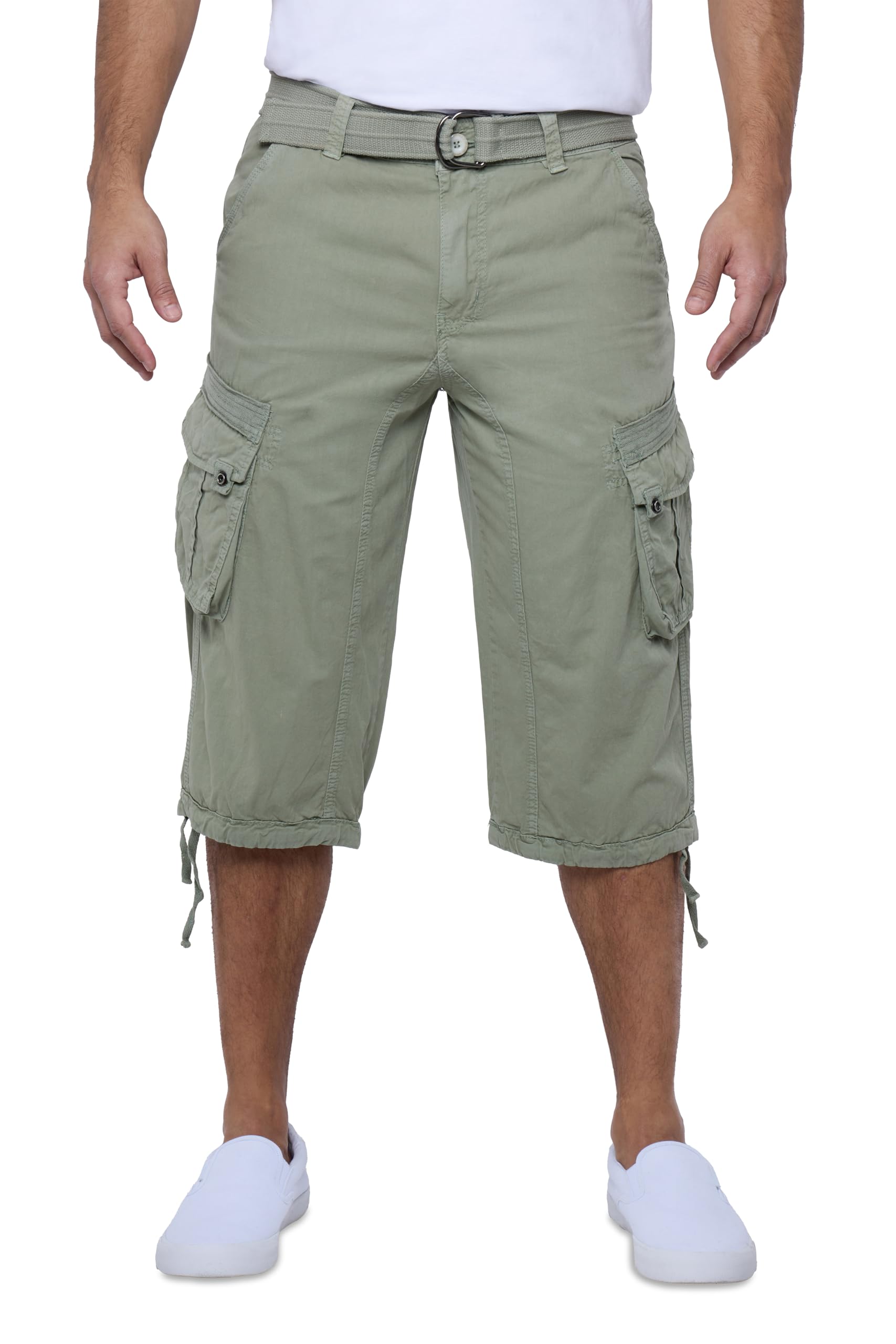 X RAY Men's Belted Long Cargo Shorts for Men, Below Knee Length Mens Cargo Shorts, 3/4 Pants (Big and Tall Shorts for Men), Leaf Green, 30