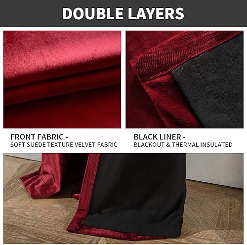 Miniatura 3 de Melodieux Cortinas de terciopelo 100% opacas para dormitorio, sala de estar, súper suaves, cortinas con aislamiento térmico con forro negro, 52 x 84