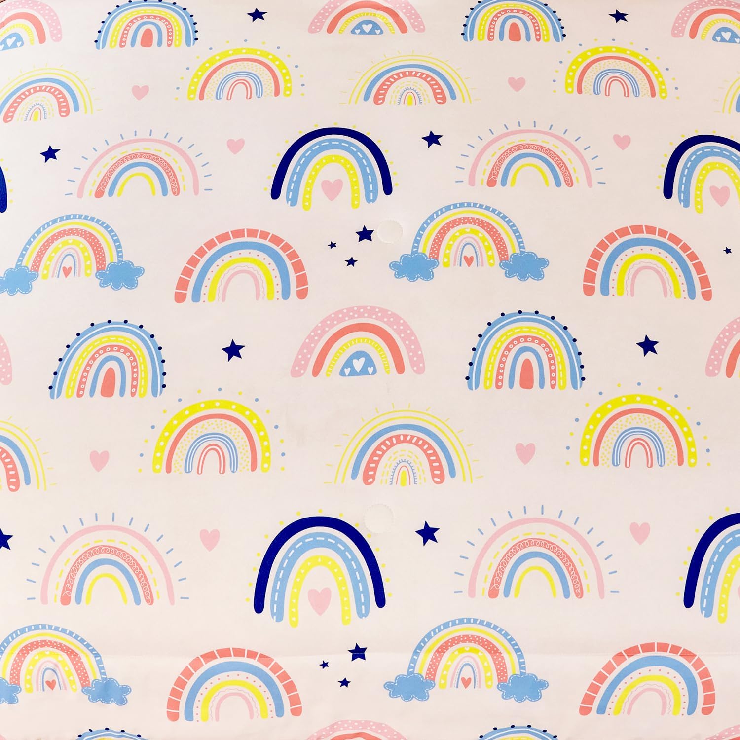 ANGIYUIN 6Pcs Beige Rainbow Queen Comforter Set - Cartoon Love Hearts and Stars Girl Bedding Set for Kids - Cute Soft Kid Bed in A Bag with Comforter, Sheets, Pillowcases