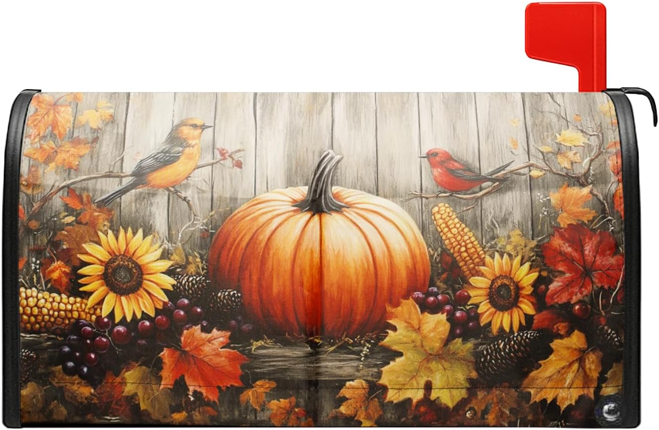 Magnetic Mailbox Covers Standard Size 21'' x 18'' – Fall Pumpkins & Halloween Bat Design, Seasonal Decorative Mail Box Covers Magnetic, Waterproof & Durable Mailbox Wrap