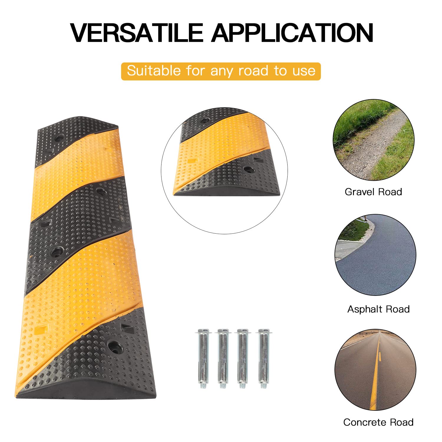Nisorpa Bump de vitesse en caoutchouc robuste de 101,6 cm - Capacité de charge de 6 803,9 kg - Résistant à l'usure - Pour école, parking et entrée - 100 x 30 x 4 cm - Jaune et noir