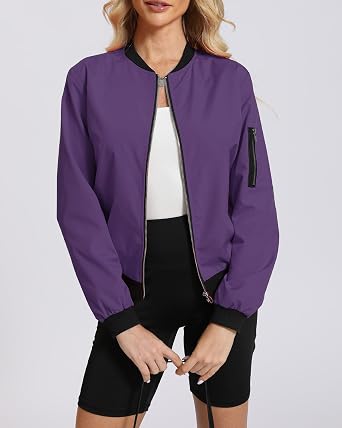 Argstar Women's Bomber Jacket Lightweight Casual Windbreaker with Pockets S-XXL