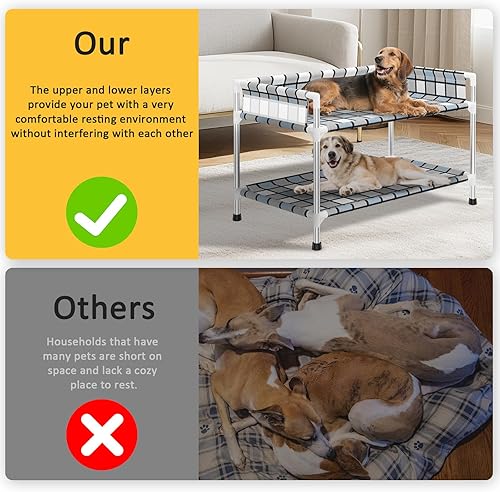 Miniatura 5 de Litera para perros con ventana de noche, cama doble elevada para perros humanos con barandilla de 2 capas con ventana para perros, cuna de 2 niveles