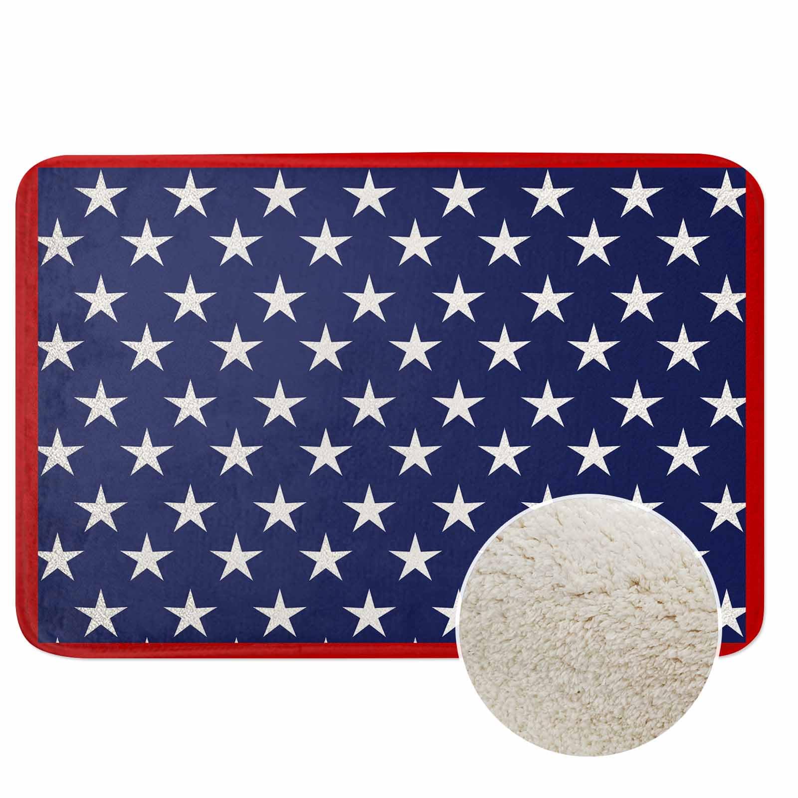 Lungtao Abstract Stars Bath Rugs for Bathroom Blue Red and White Durable Flannel Bath Rug Clearance Mats for Forlaundry Room and Kitchen Decor Carpt