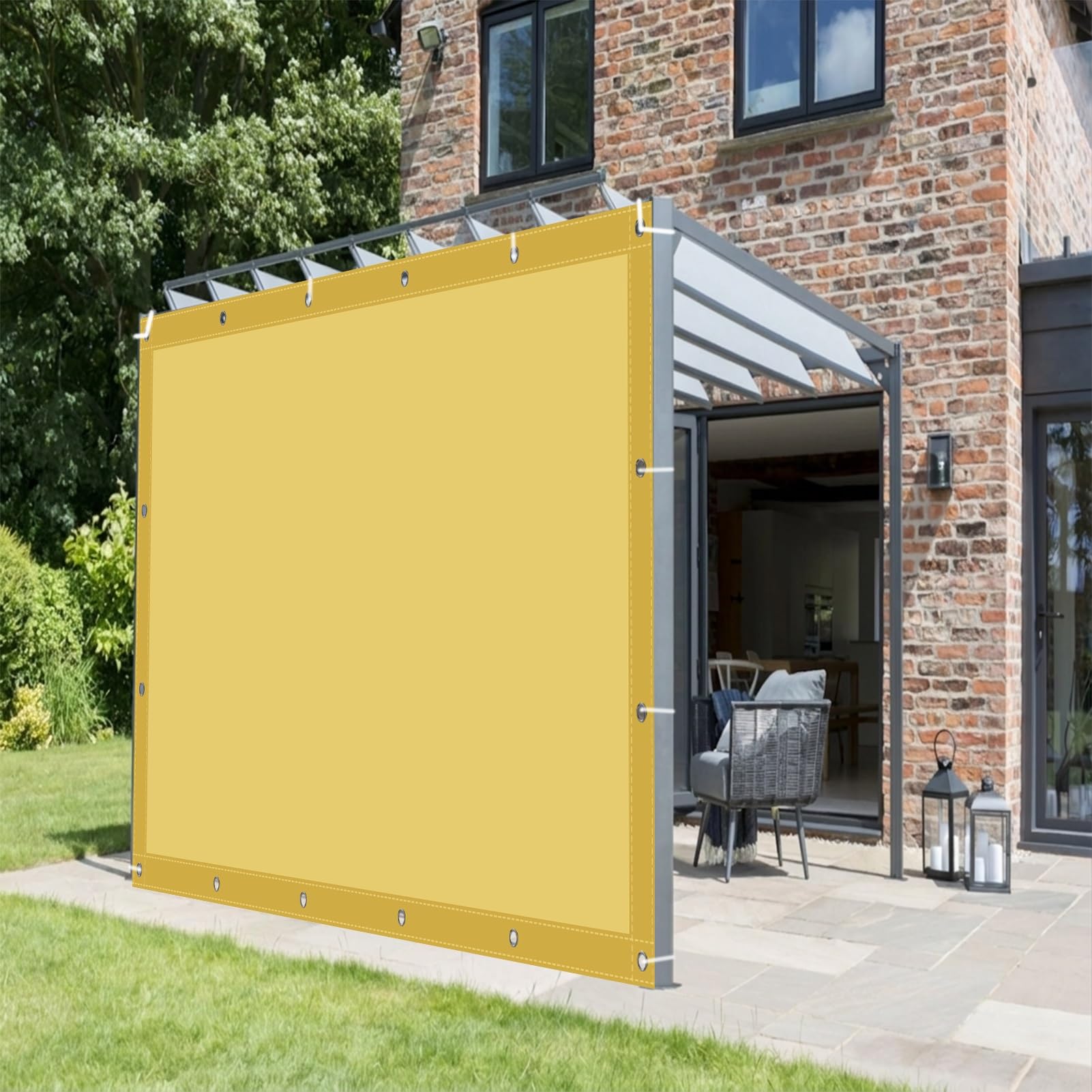 Voile d'ombrage impatiente jaune sable 300x385 cm avec oeillets et cordons