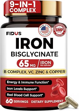 Iron Supplement for Women & Men, Gentle Iron Bisglycinate 65mg, 60 Days