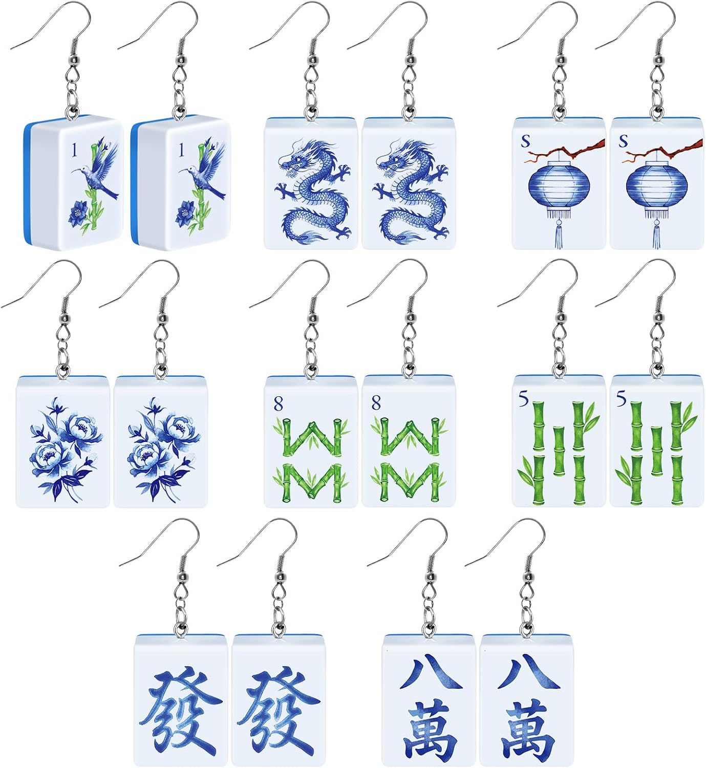 Sixteen-piece acrylic mahjong earring set