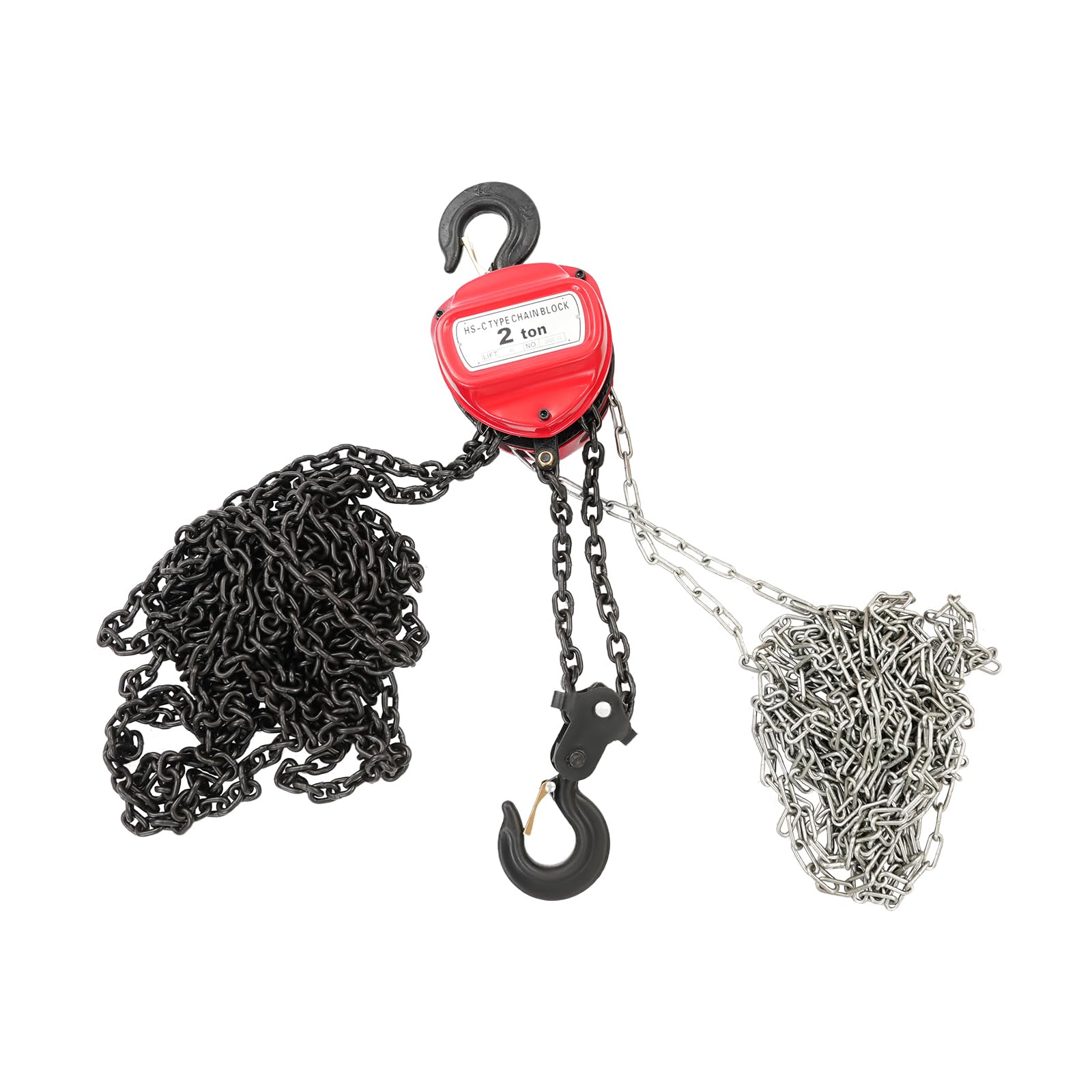 Paranco a catena 2T con gancio girevole a 360°, 6 m, altezza di sollevamento, con catena G80, paranco manuale fino a 2000 kg, per cantiere, garage o officina (rosso)