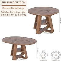 Vista 2 de Mesa de comedor redonda extensible de 43.3 a 59 pulgadas para 4 a 8, moderna mesa de comedor ovalada de cocina con hojas extraíbles, ahorro de Nogal