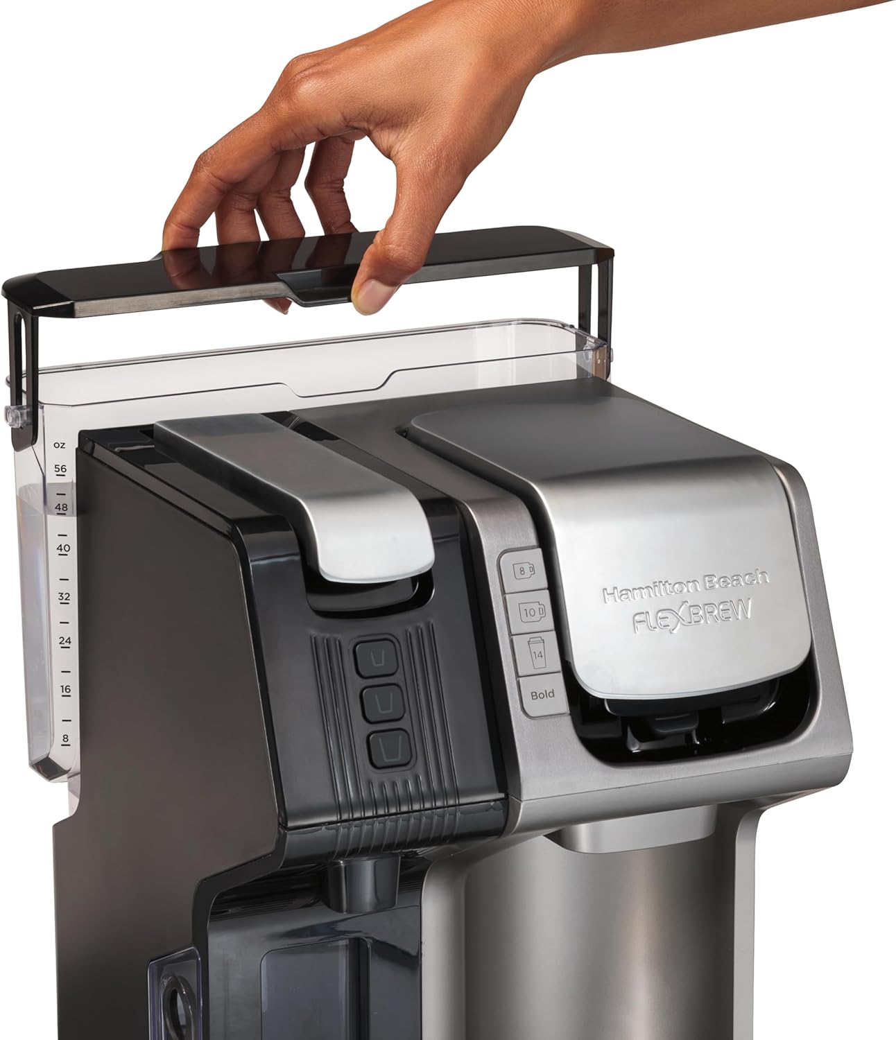 Hamilton Beach FlexBrew Trio 2-Way Coffee Maker, Compatible with K-Cup Pods or Grounds, Combo, Single Serve & Espresso Machine with 19 Bar Pump, 56 oz. Removable Reservoir, Black