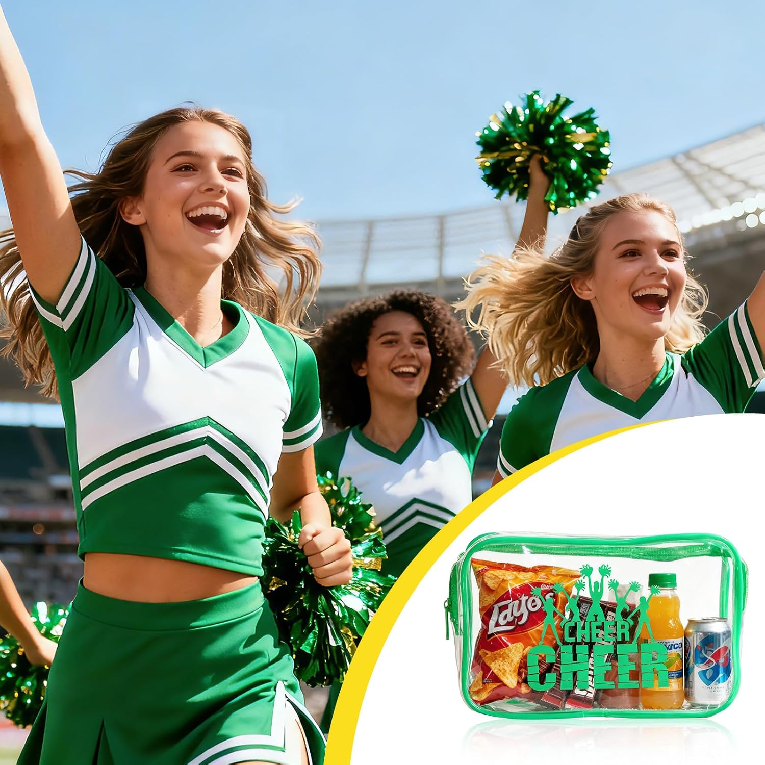 20 Pcs Cheer Goodie Bags Cheer Snack Bags for Team 7 X 5 '' Pvc Cheerleader Gifts Bulk Waterproof Portable Cheerleader Tote Cheerleading Travel Duffel Packet for Teammate Party Party Supplly(Green)