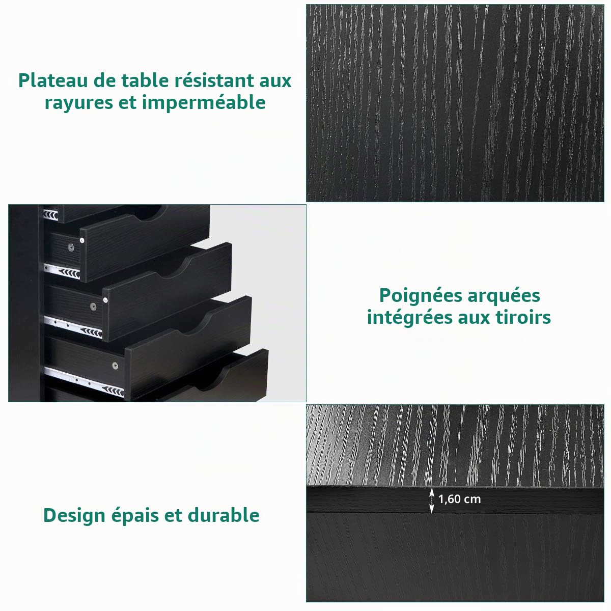 YITAHOME Caisson de Bureau 5 tiroirs, Armoire de Rangement de Bureau Mobile, Convient pour Papier A4, Fichiers, Imprimantes Maison Caisson de Rangement, Noir