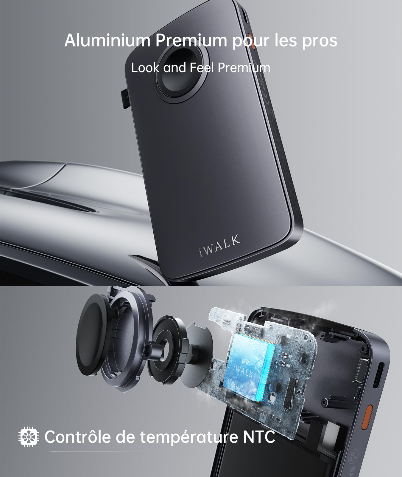 iWALK Batterie Externe 10000mAh pour Apple Watch & iPhone,Gris | USB-C Câble, Charge Rapide PD 30W, 5W pour Apple Watch, LED Display, Design Aluminium Premium,