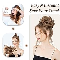 Vista 6 de CJL HAIR Extensiones de cabello ondulado y rizado grande con moño desordenado, extensiones de cabello sintético para coleta de caballo, extensiones