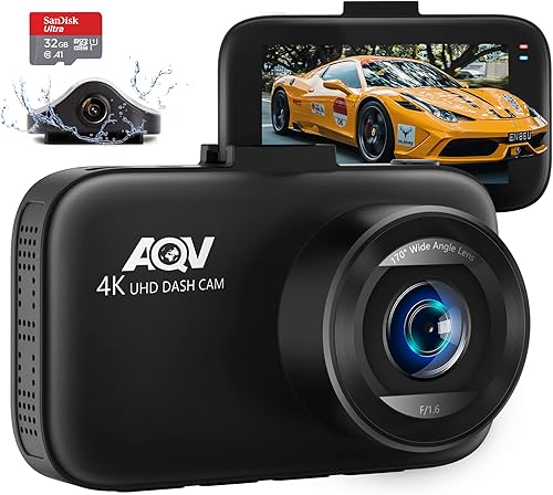 Dash Cam, Dash Cam delantera y trasera, AQV Dual Dash Cam GPS integrado, 4K+1080P, monitor de estacionamiento, súper visión nocturna, condensador,