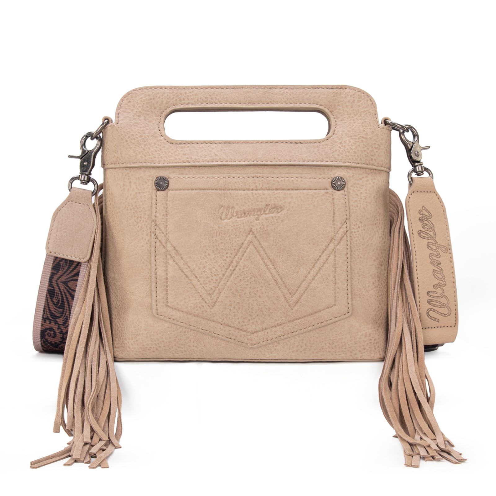 Wrangler - Borse a tracolla da donna con frange western e manico superiore, borsa a tracolla ricamata