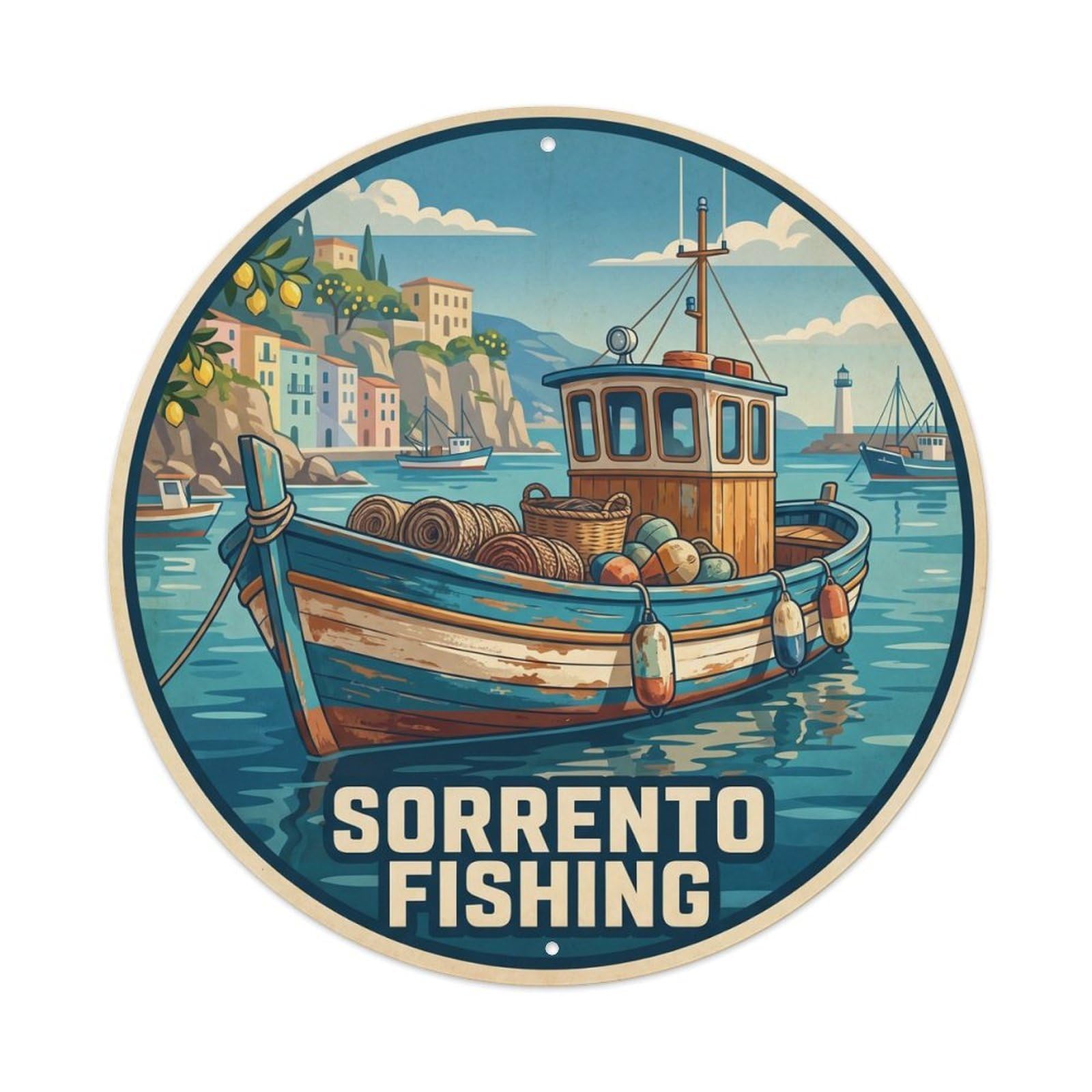 Classic Sorrento Italy Fishing Coastal Travel Metal Tin Sign