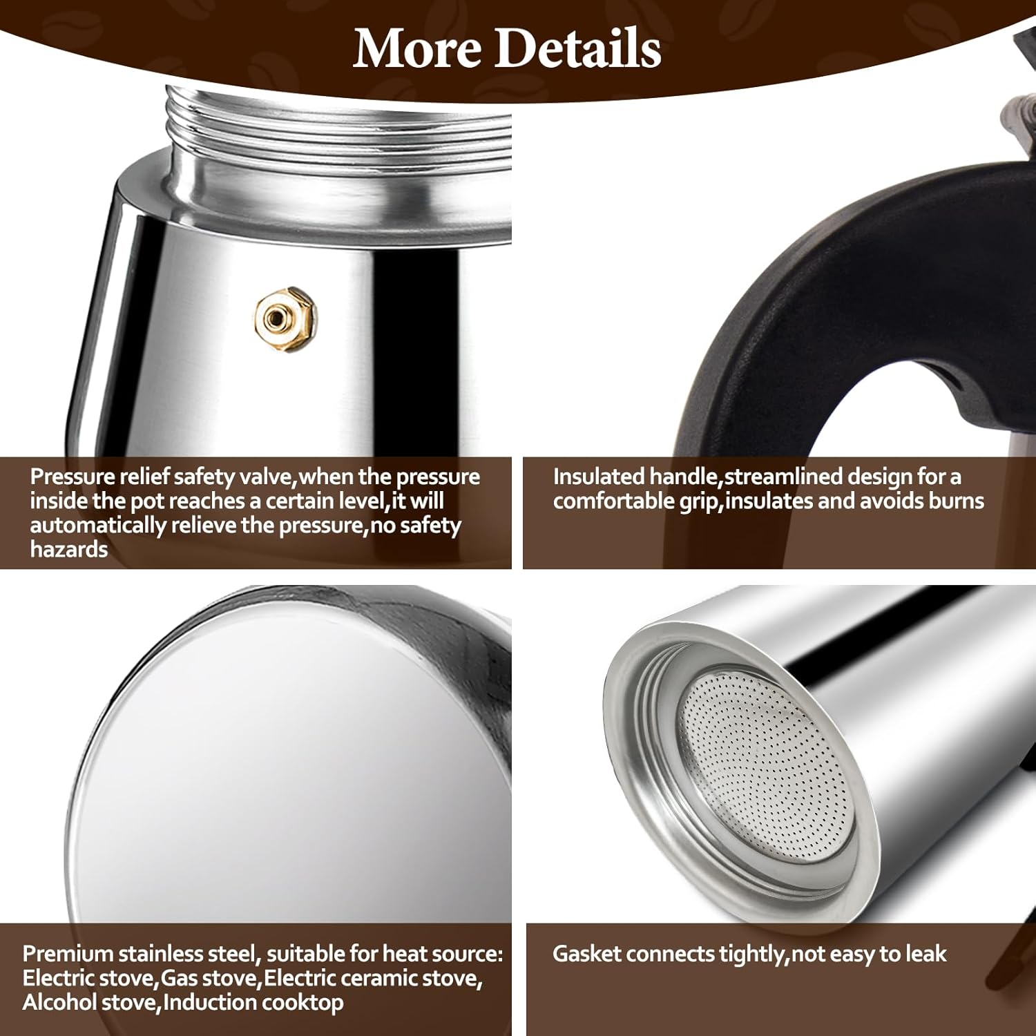 9 Cup Stainless Steel Moka Pot Stovetop Espresso Maker Italian Coffee Machine 450ml 15oz Suitable for Gas Induction Stovetop Mocha Greca Coffee Maker Percolator Tummy